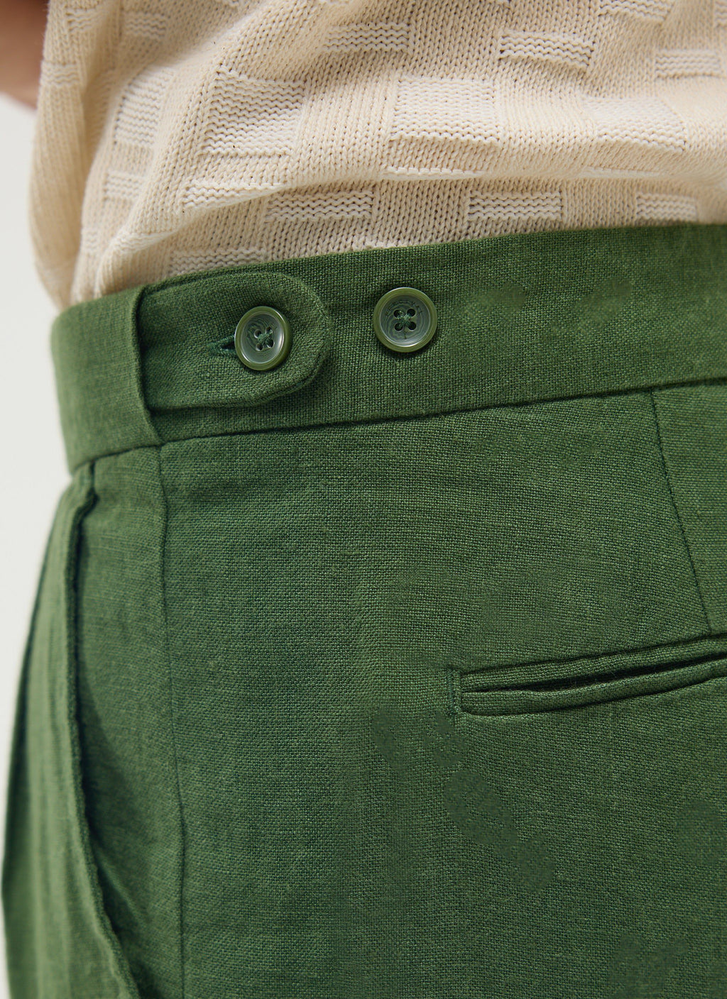 Pleated Tailored Trousers | Linen | Forest