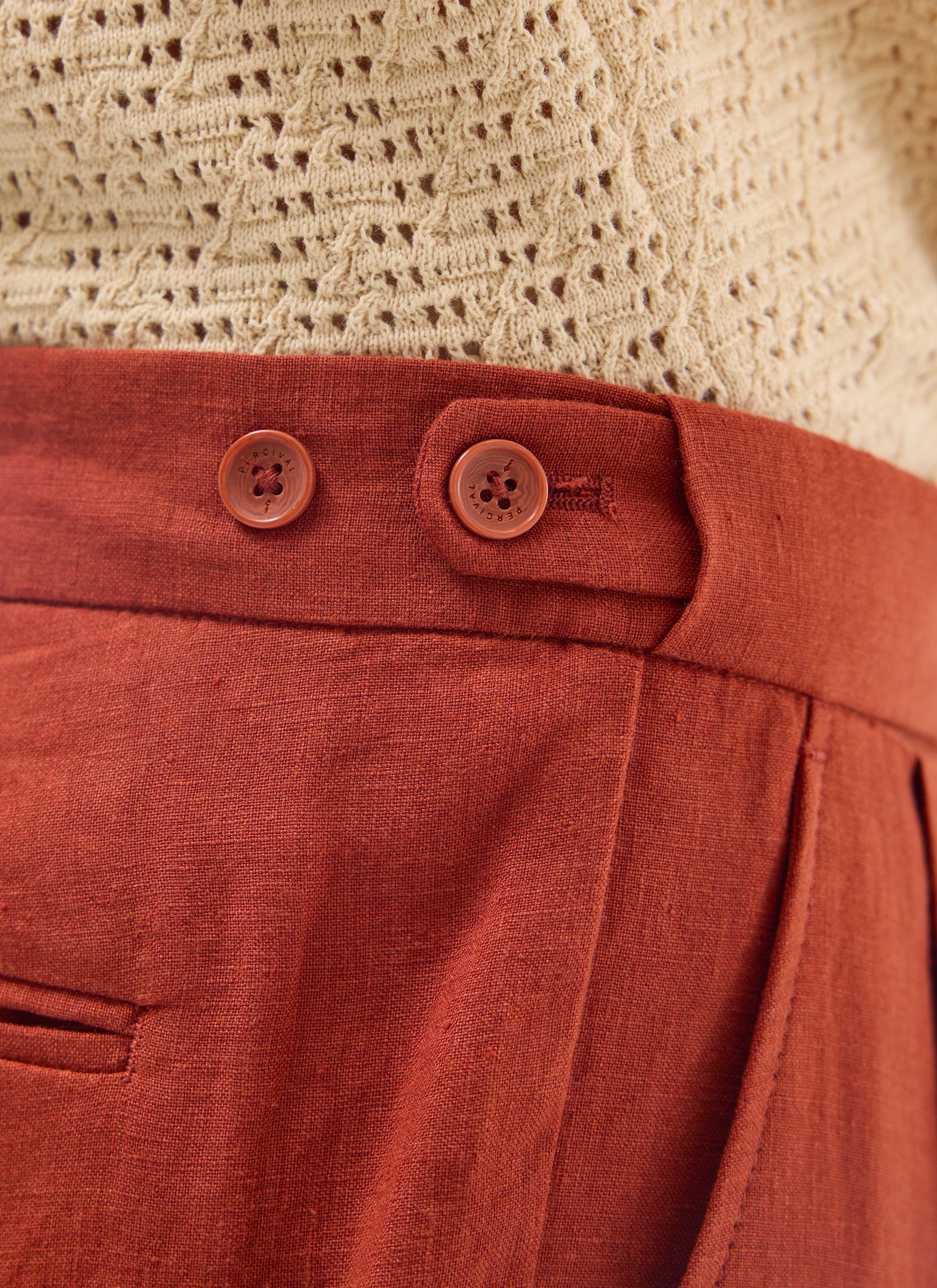 Pleated Tailored Trousers | Linen | Rust