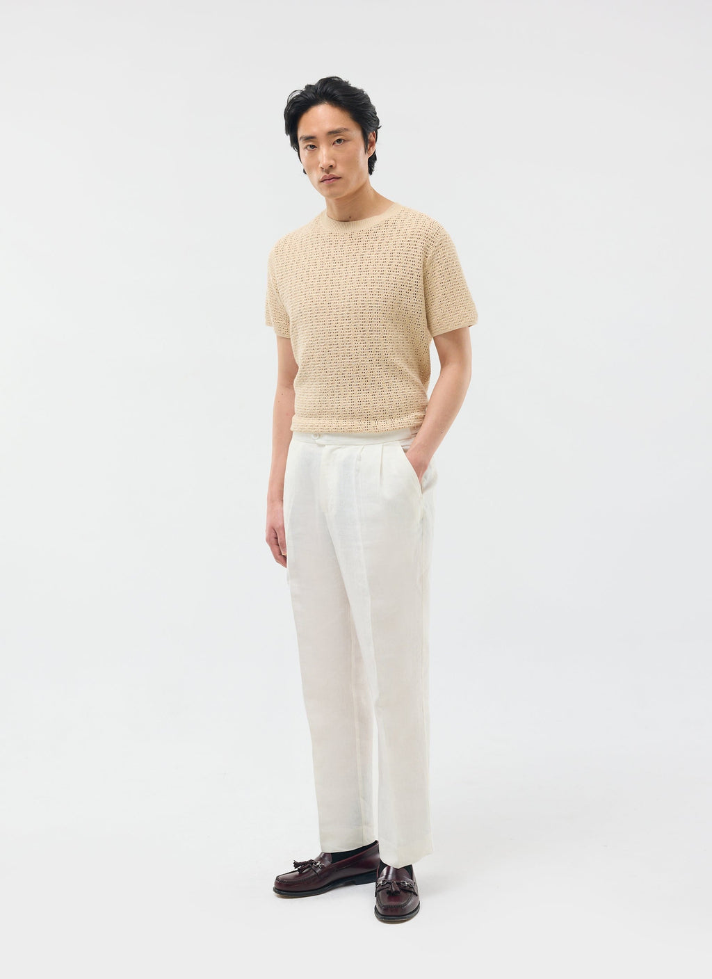 Pleated Tailored Trousers | Linen | White