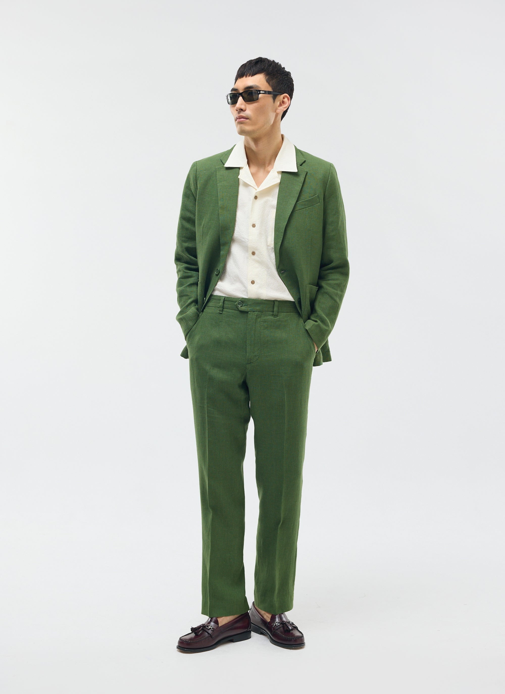 Tailored Linen Trousers | Forest