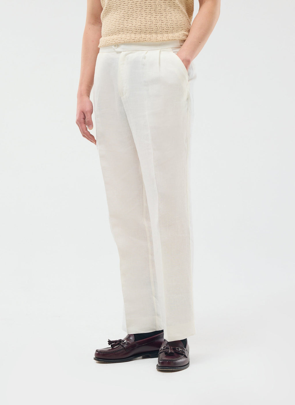 Pleated Tailored Trousers | Linen | White