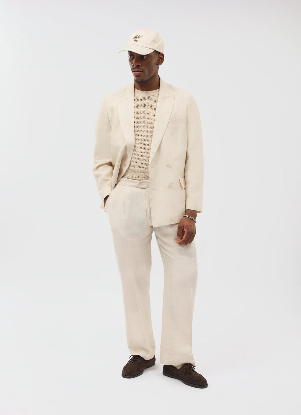 Tailored Double Breasted Blazer | Linen | Cream