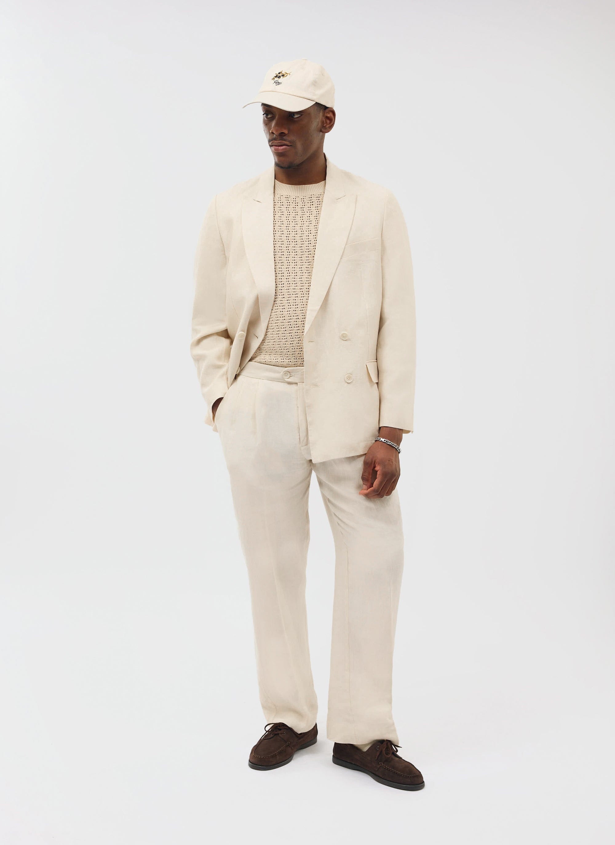 Tailored Double Breasted Blazer | Linen | Cream