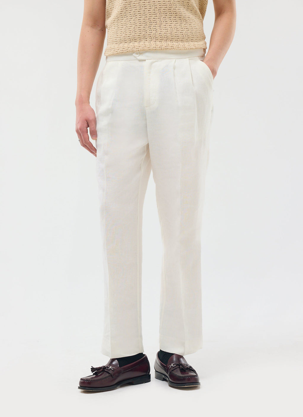 Pleated Tailored Trousers | Linen | White