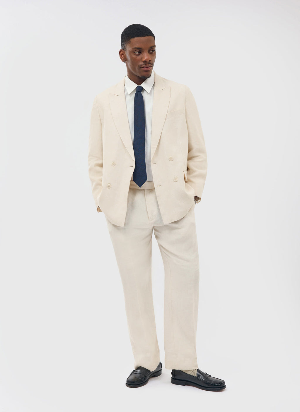 Tailored Double Breasted Blazer | Linen | Cream