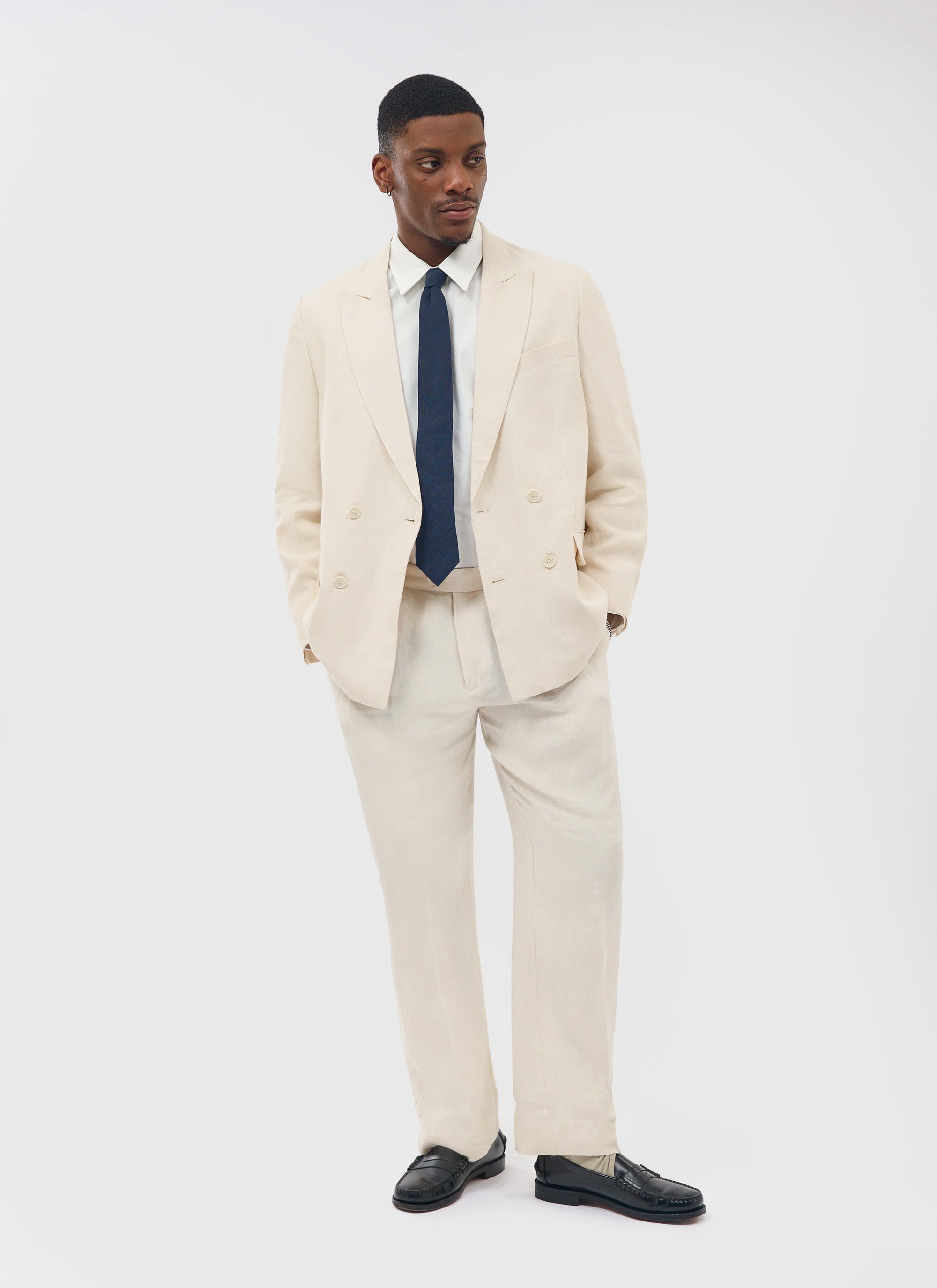 Tailored Double Breasted Blazer | Linen | Cream