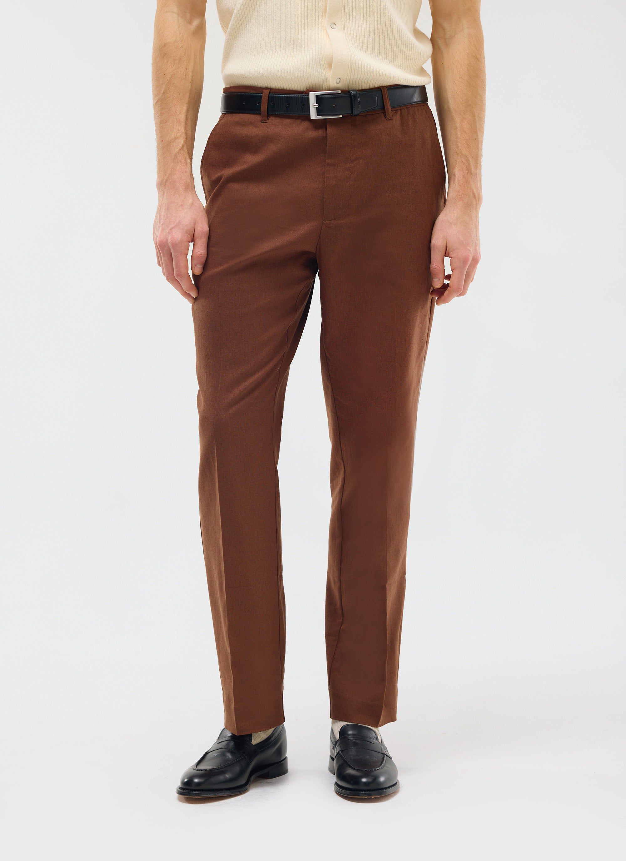 Tailored Linen Trousers | Brown