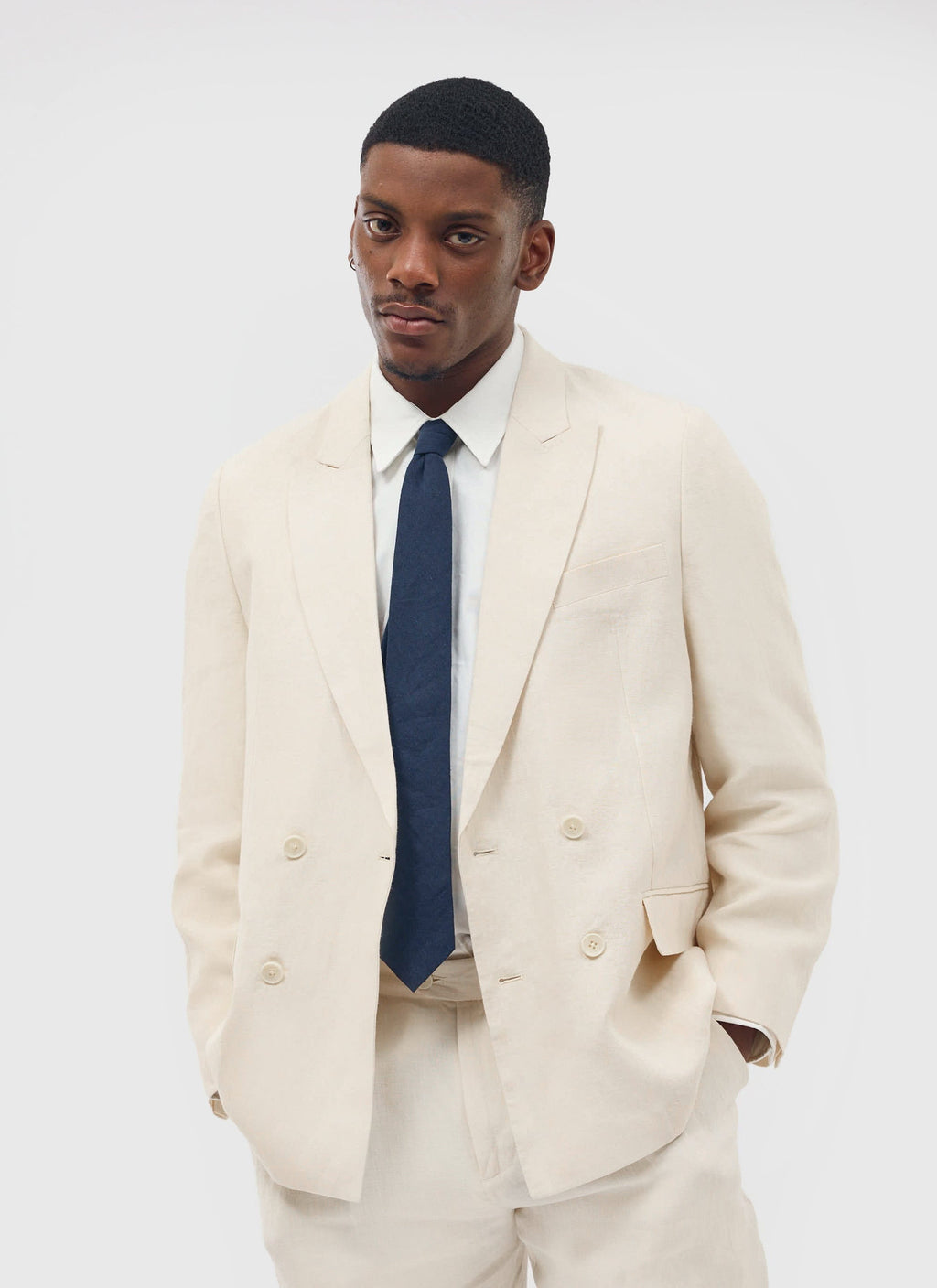 Tailored Double Breasted Blazer | Linen | Cream