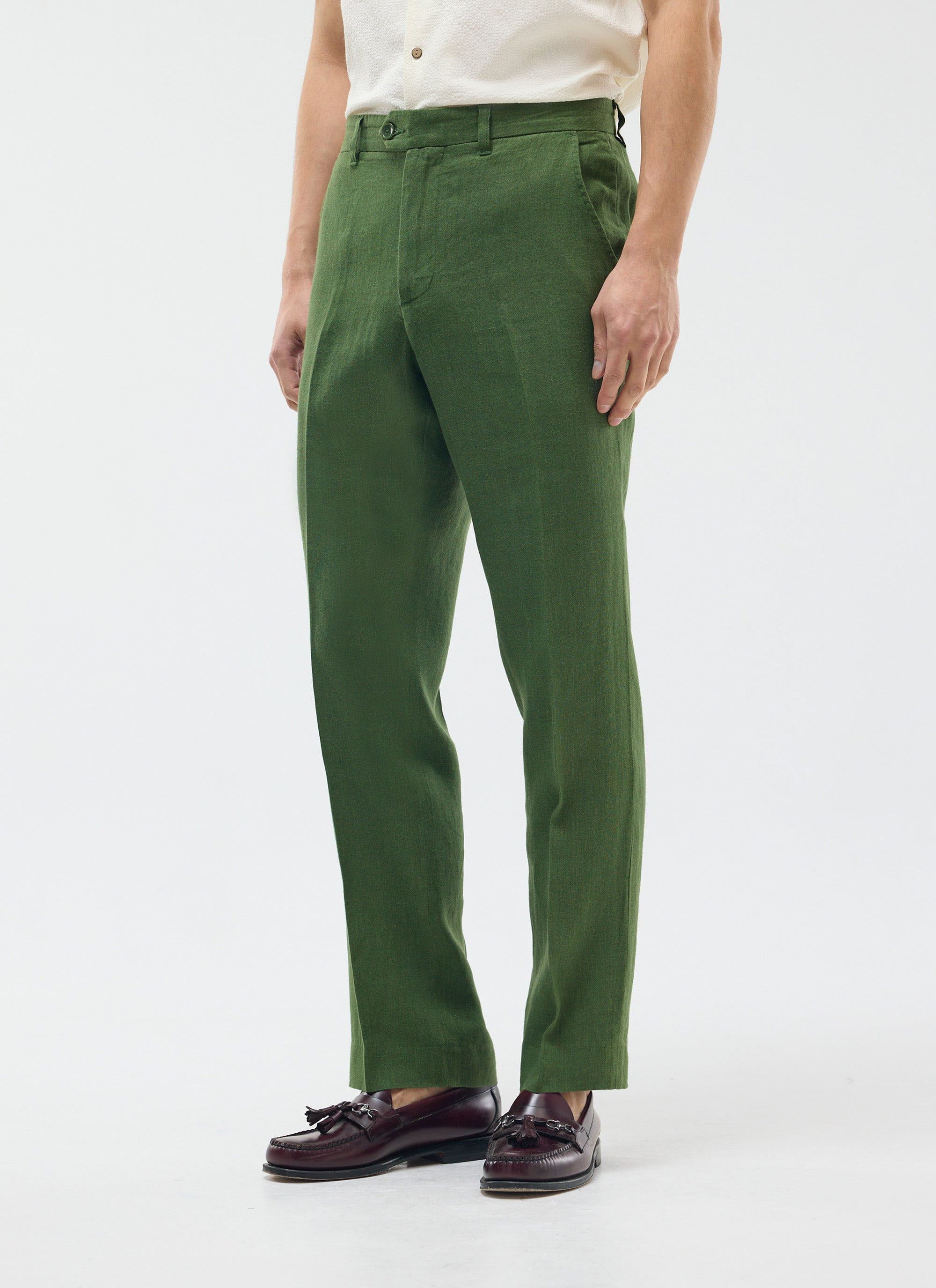 Tailored Linen Trousers | Forest