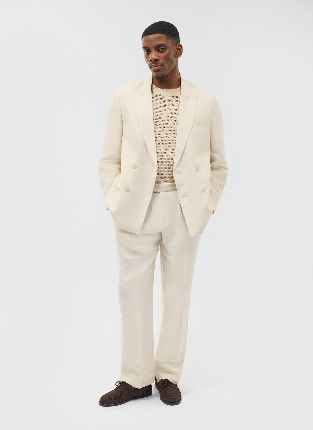 Tailored Double Breasted Blazer | Linen | Cream