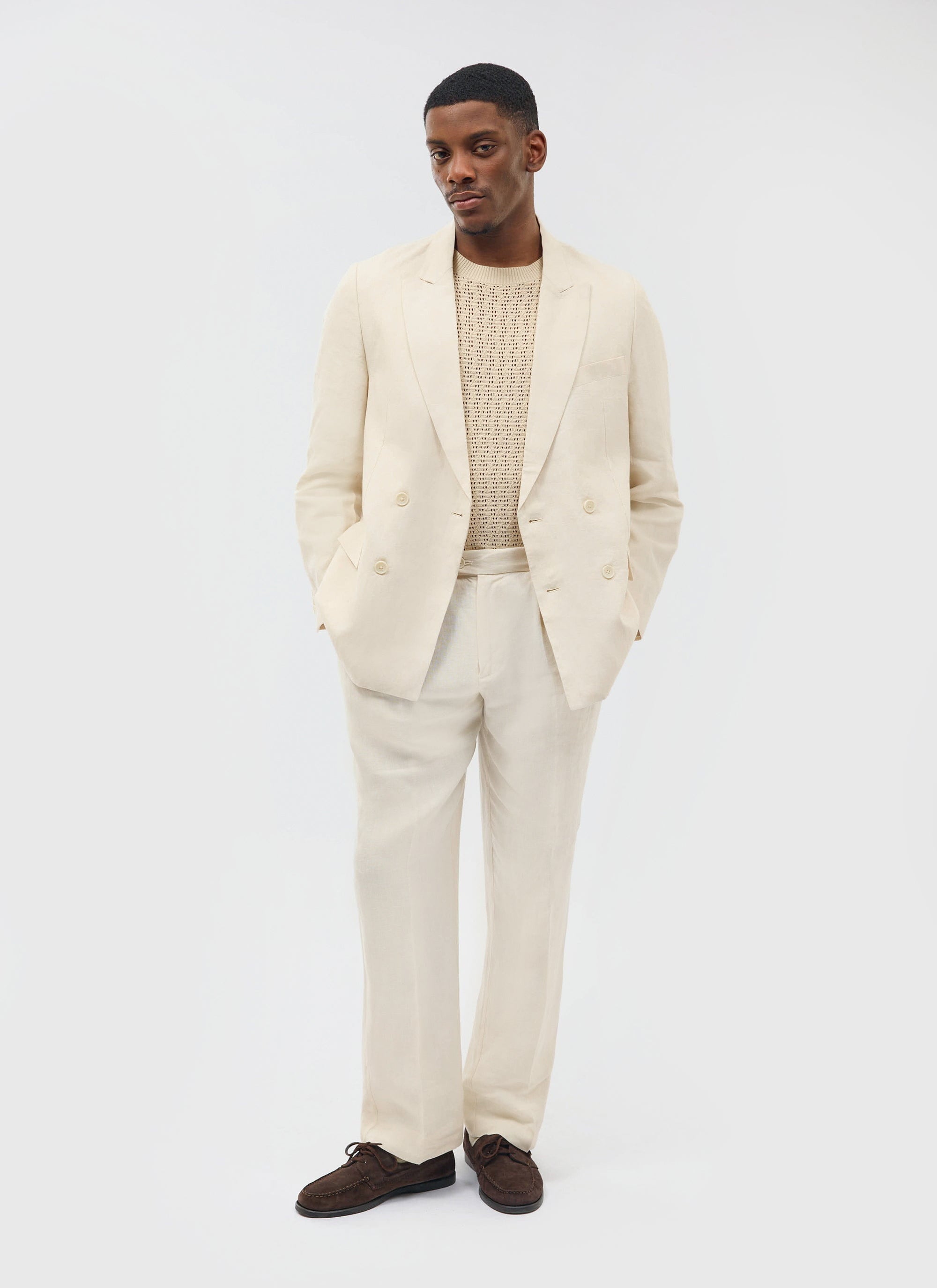 Tailored Double Breasted Blazer | Linen | Cream