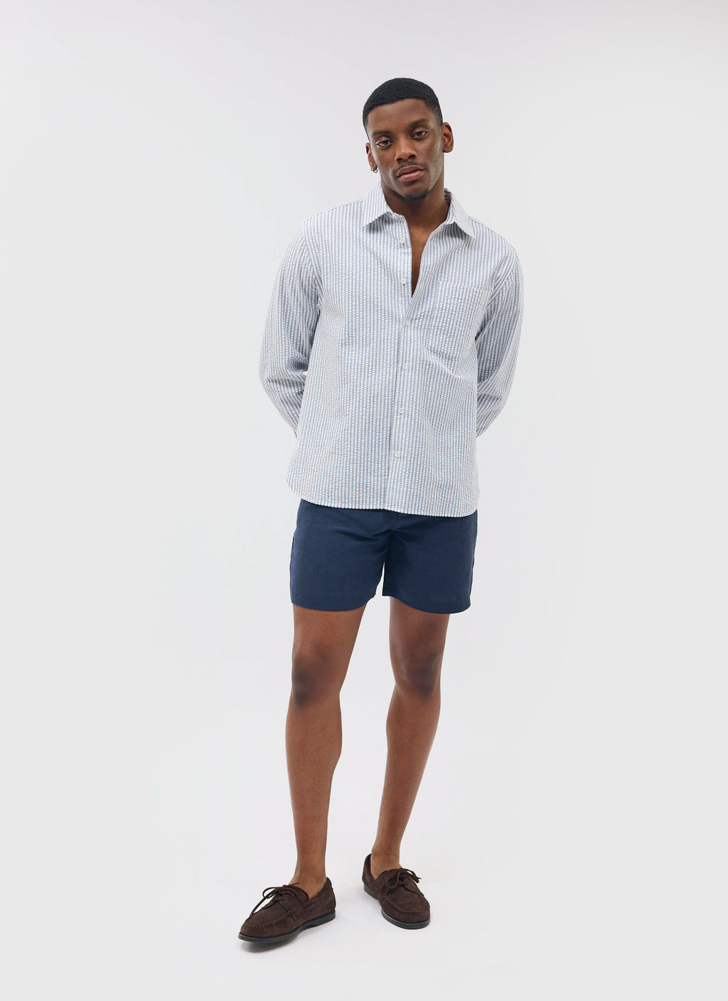 Pleated Linen Shorts | Navy