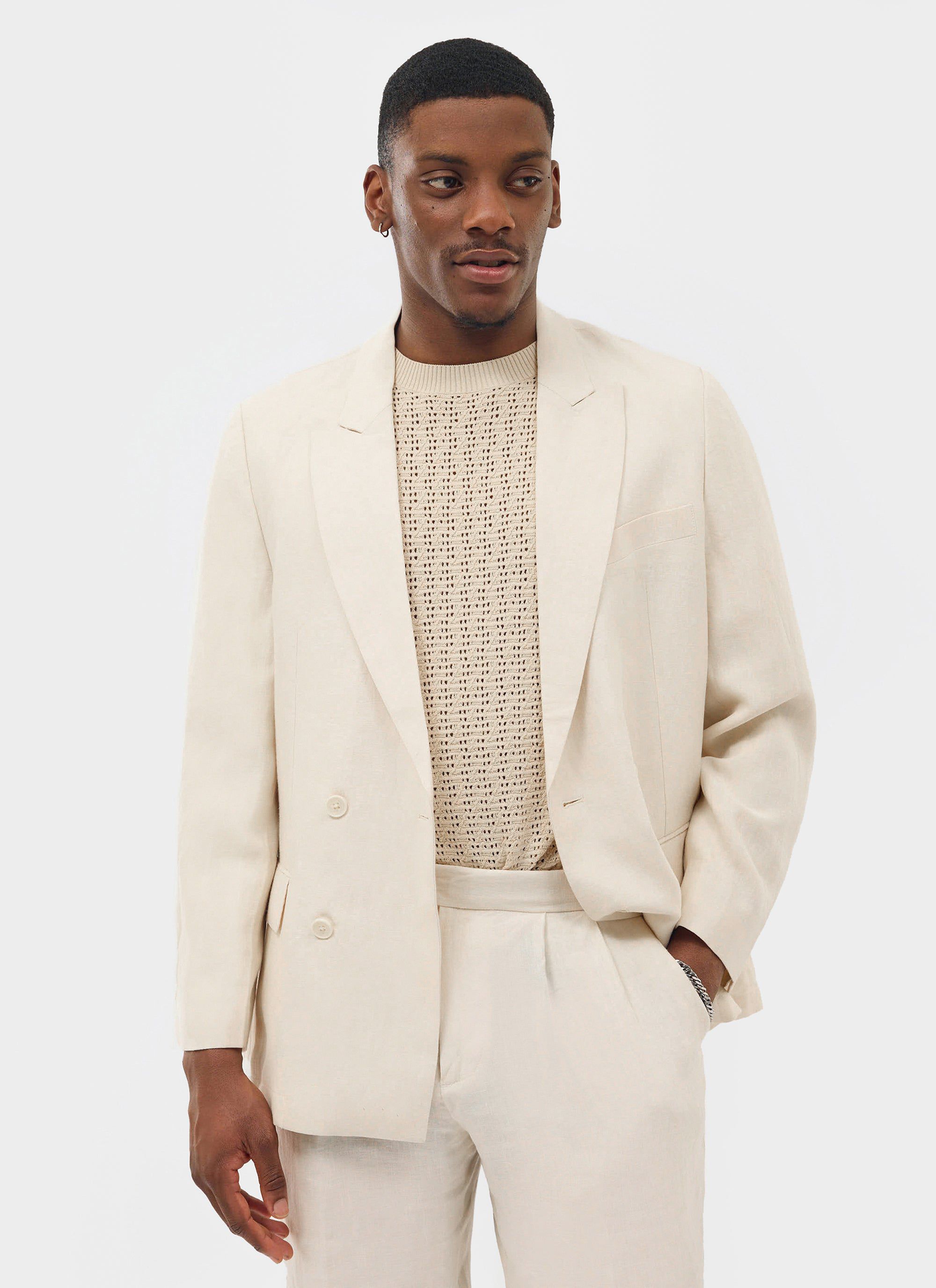 Tailored Double Breasted Blazer | Linen | Cream