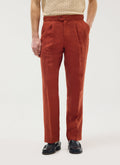 Pleated Tailored Trousers | Linen | Rust