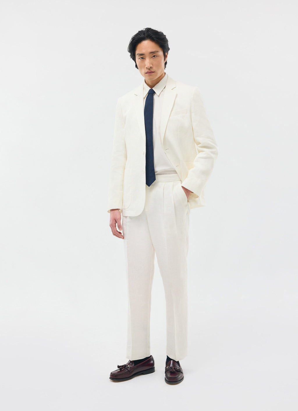 Pleated Tailored Trousers | Linen | White