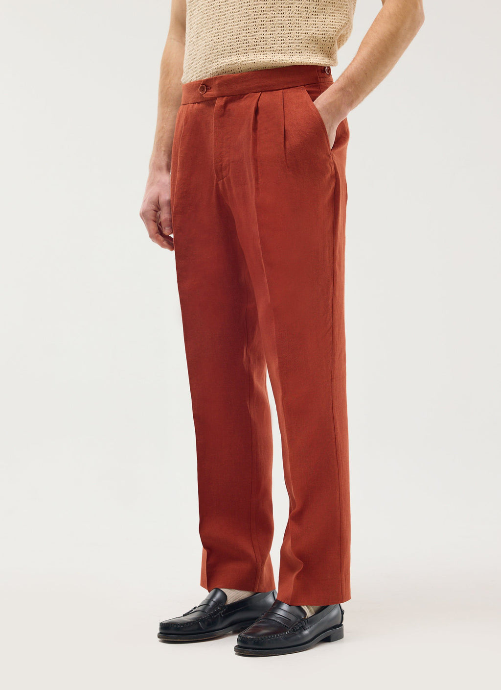 Pleated Tailored Trousers | Linen | Rust