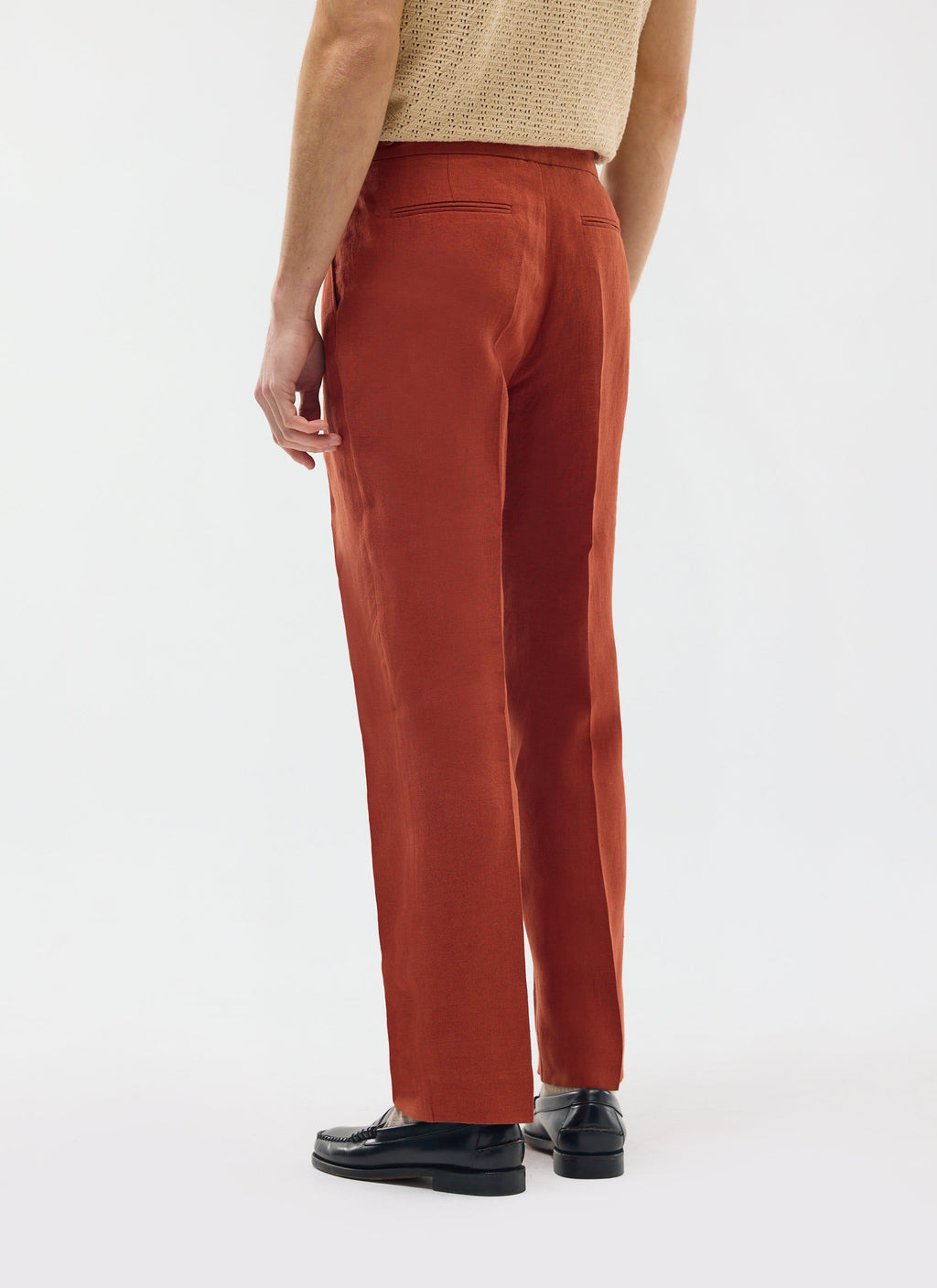 Pleated Tailored Trousers | Linen | Rust