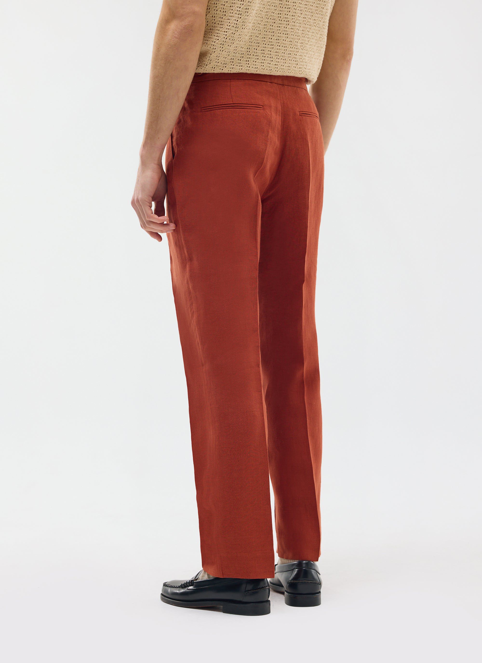 Pleated Tailored Trousers | Linen | Rust