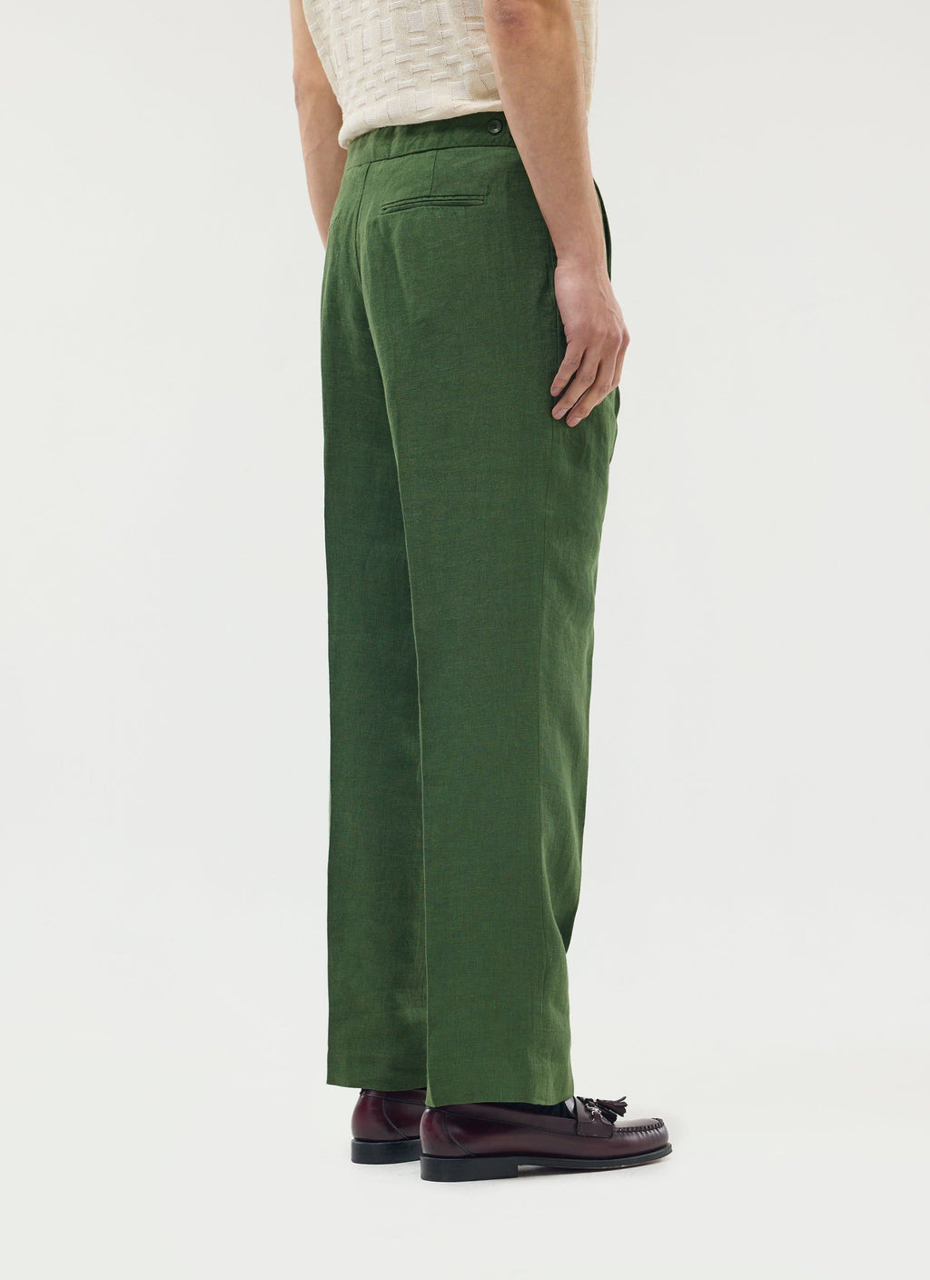 Pleated Tailored Trousers | Linen | Forest