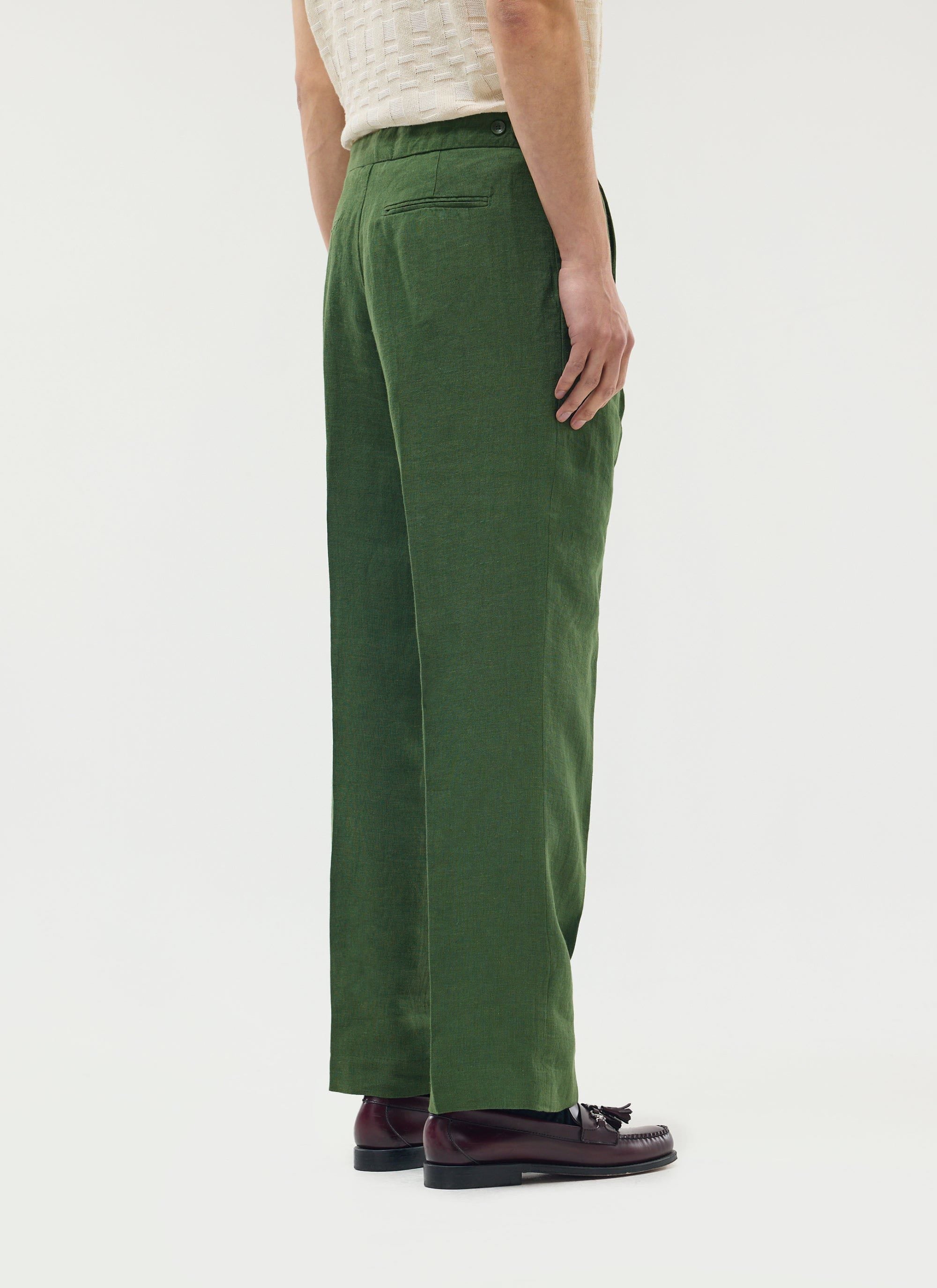 Pleated Tailored Trousers | Linen | Forest