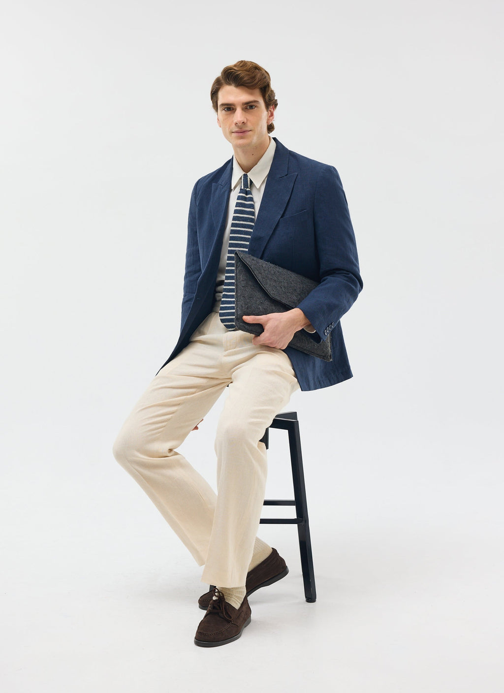 Tailored Double Breasted Blazer | Linen | Navy