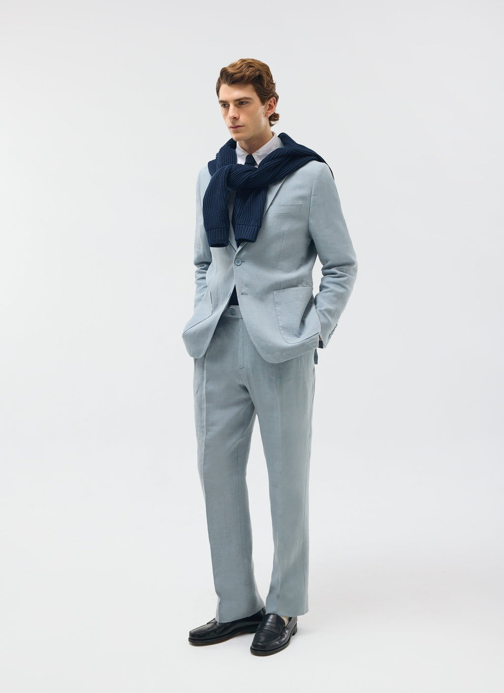Pleated Tailored Trousers | Linen | Light Blue