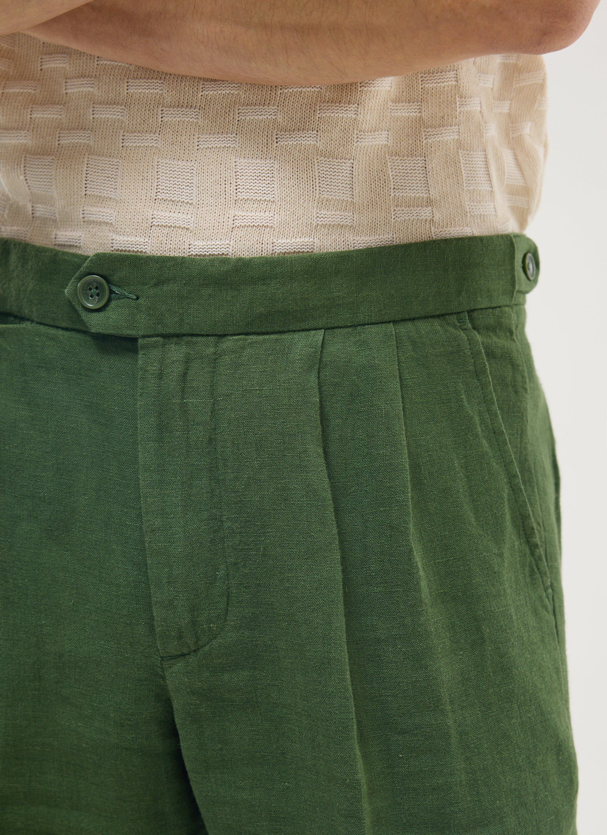 Pleated Tailored Trousers | Linen | Forest