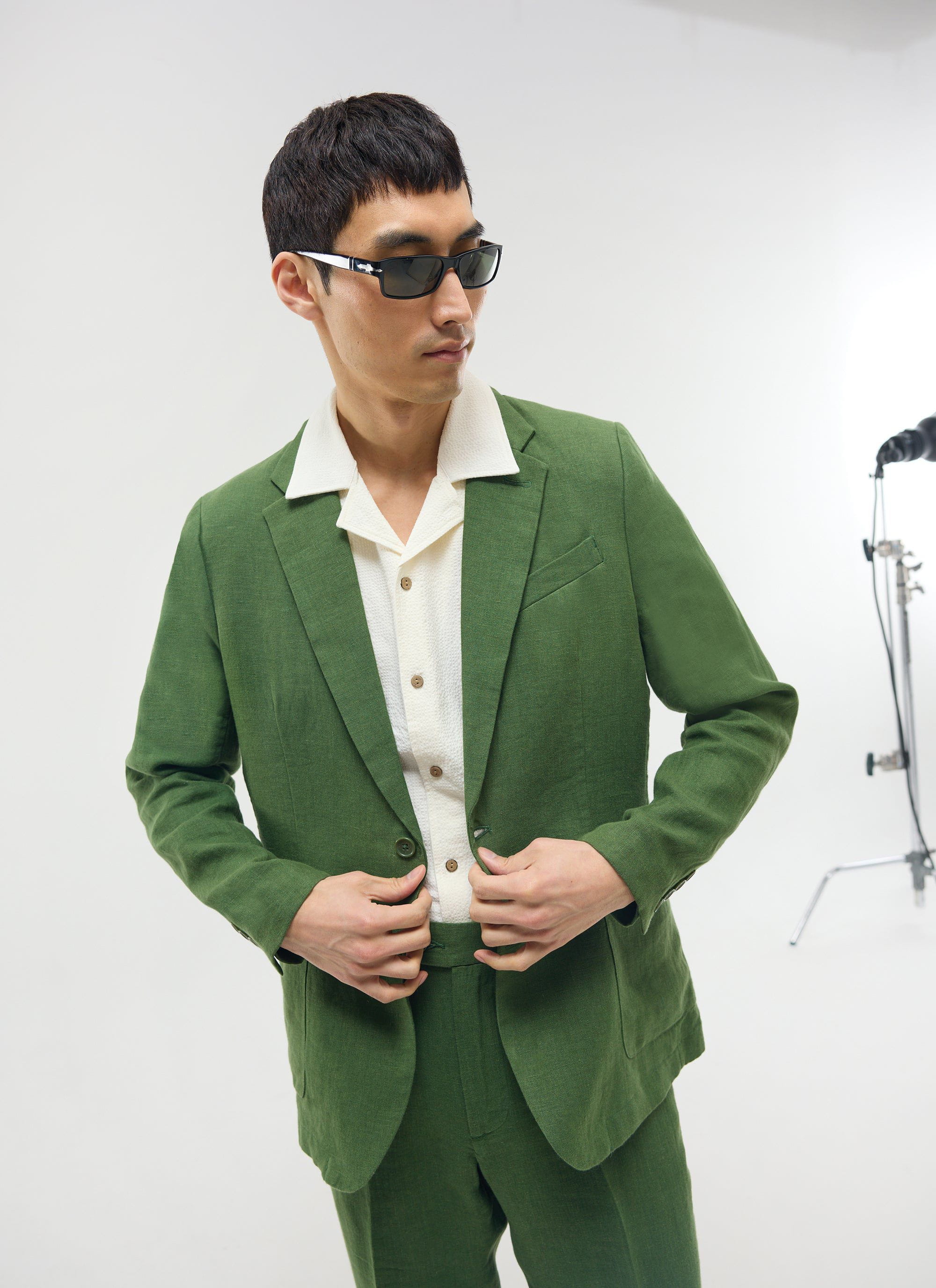 Tailored Linen Blazer | Suit Jacket | Forest Green