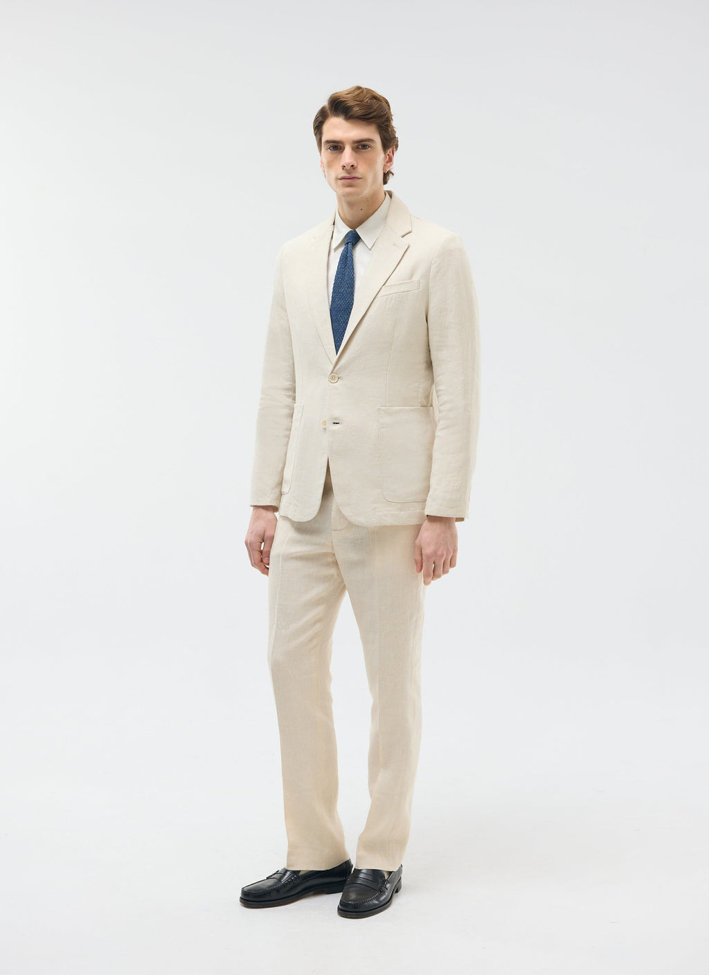 Pleated Tailored Trousers | Linen | Cream