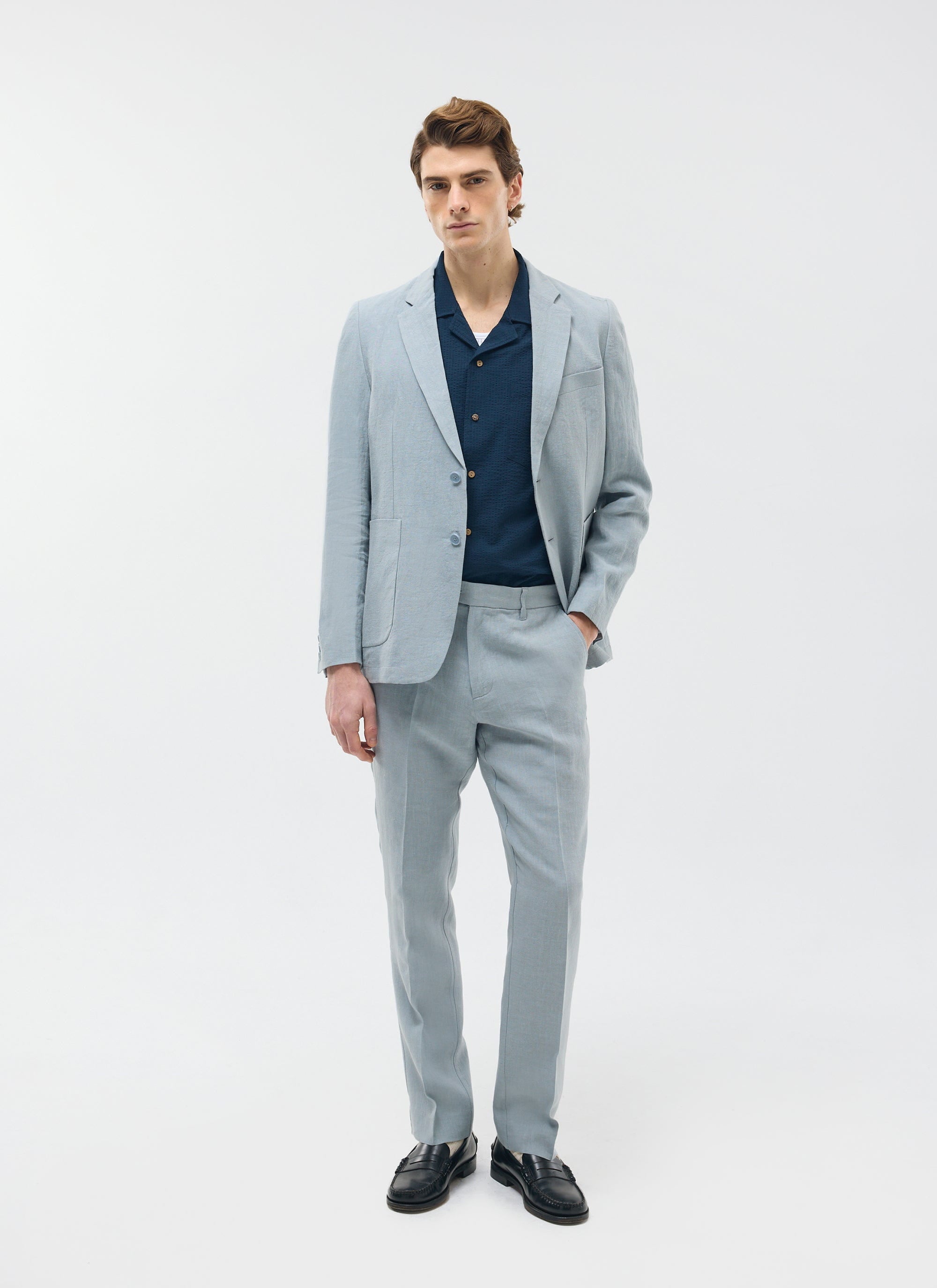 Tailored Linen Trousers | Light Blue