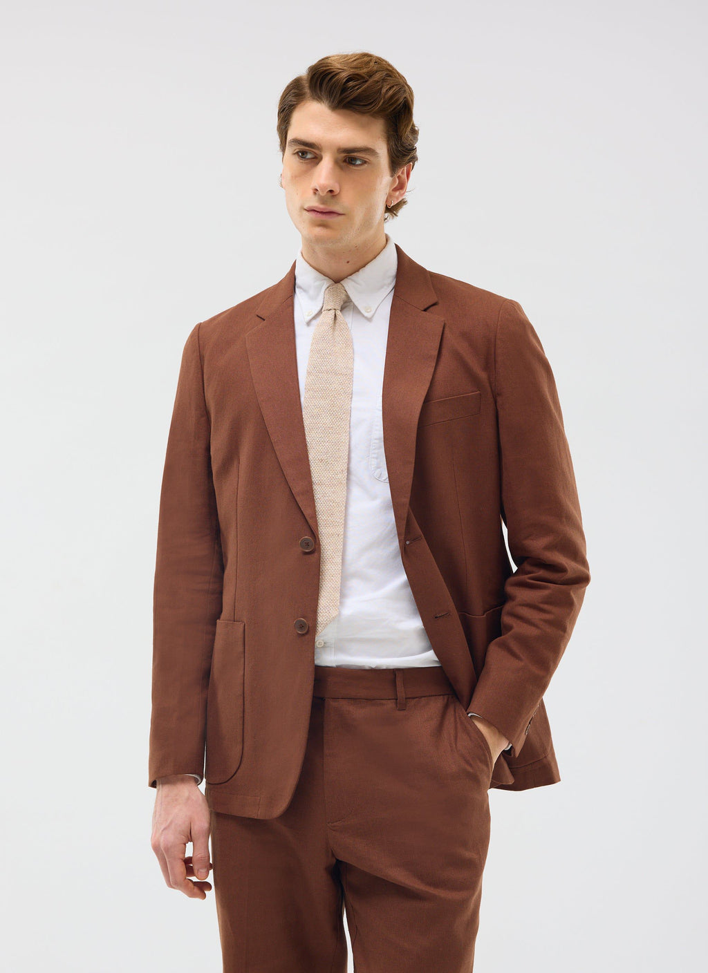 Tailored Linen Blazer | Brown