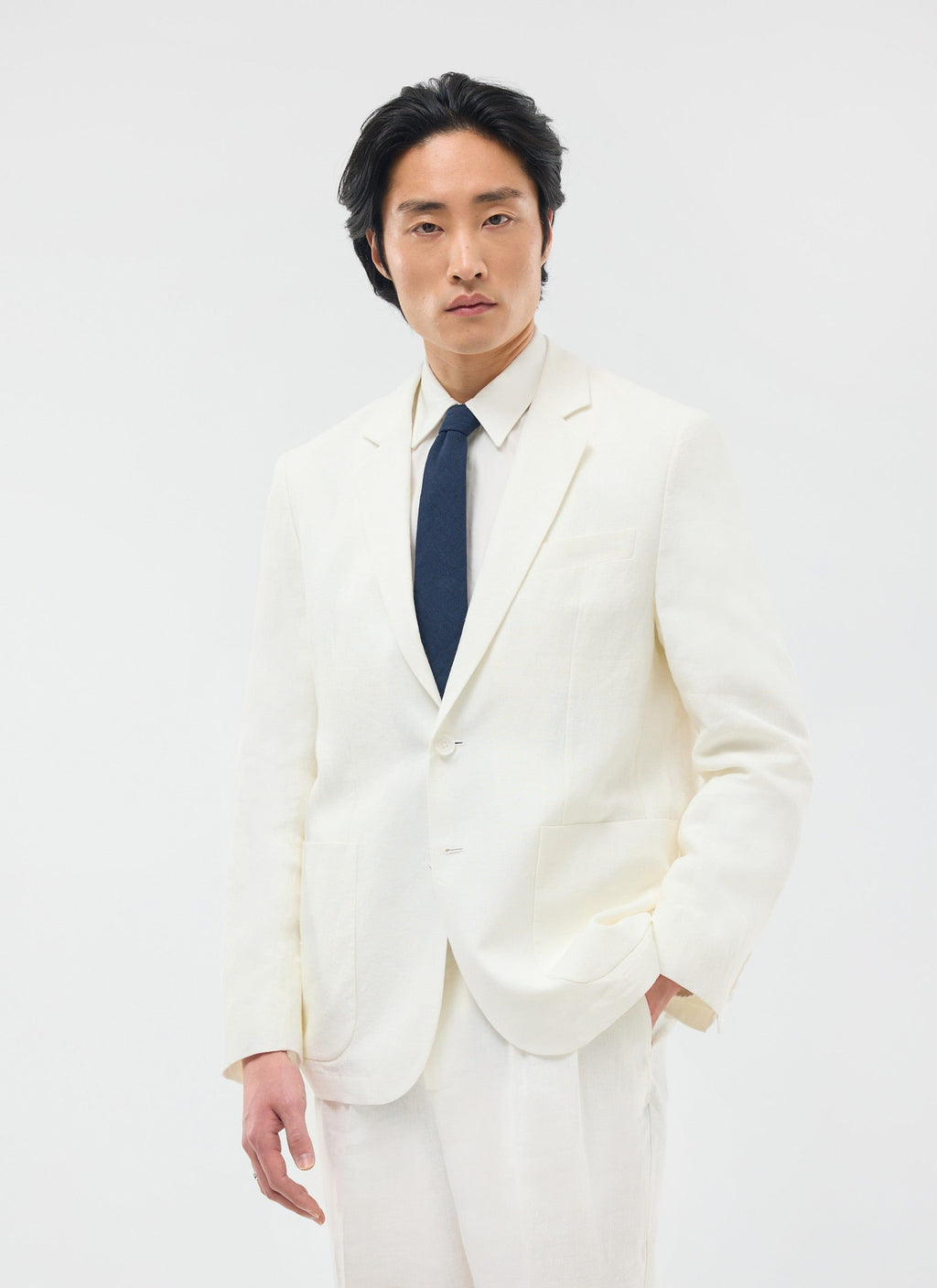 Relaxed Tailored Linen Blazer | White