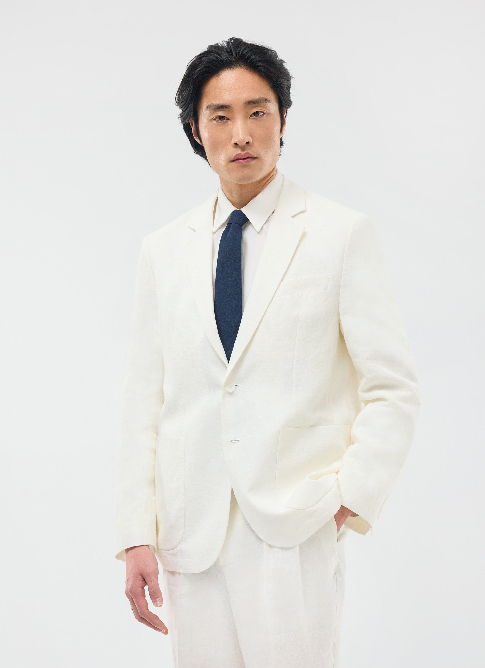 Relaxed Tailored Linen Blazer | White