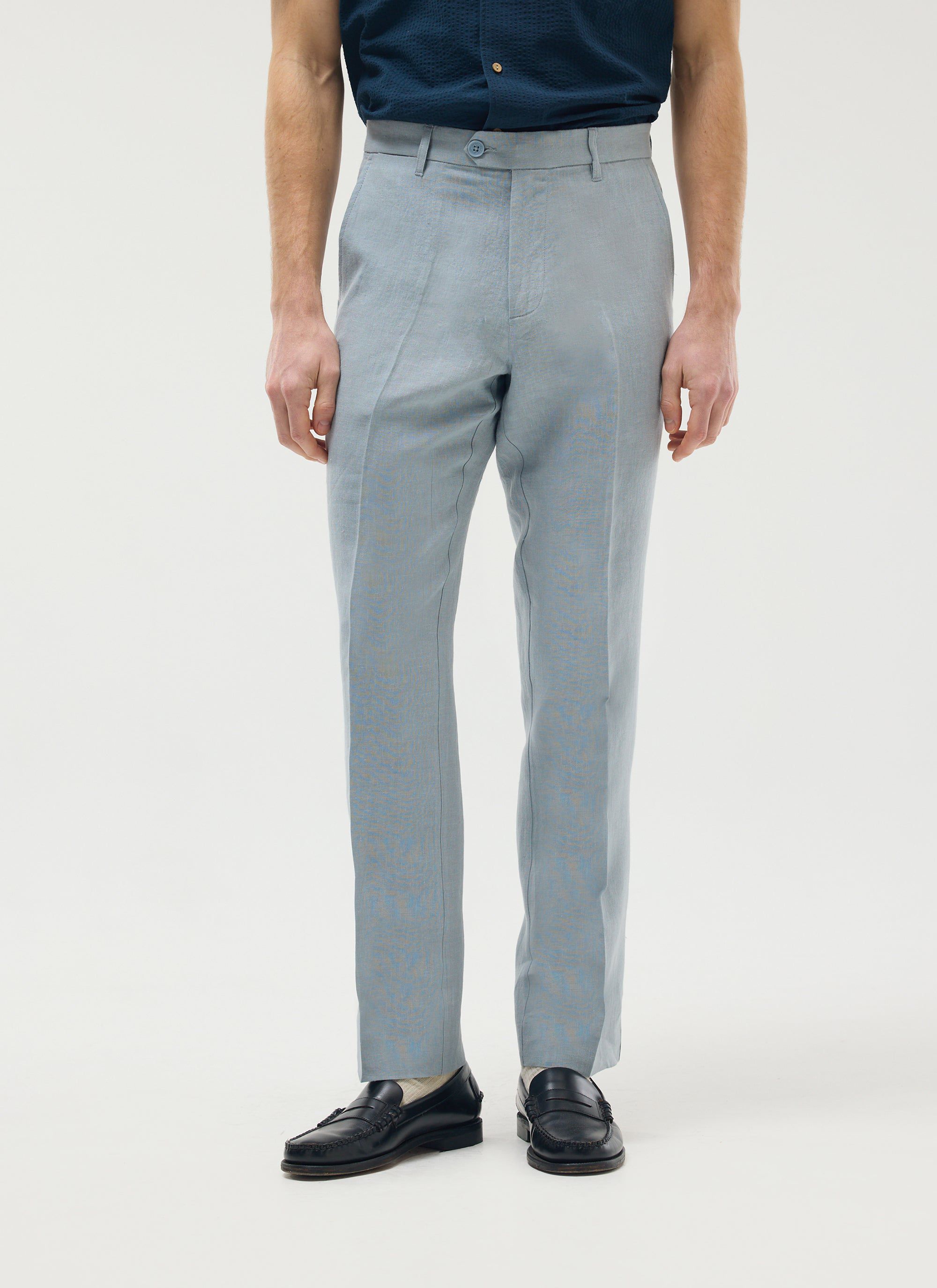 Tailored Linen Trousers | Light Blue