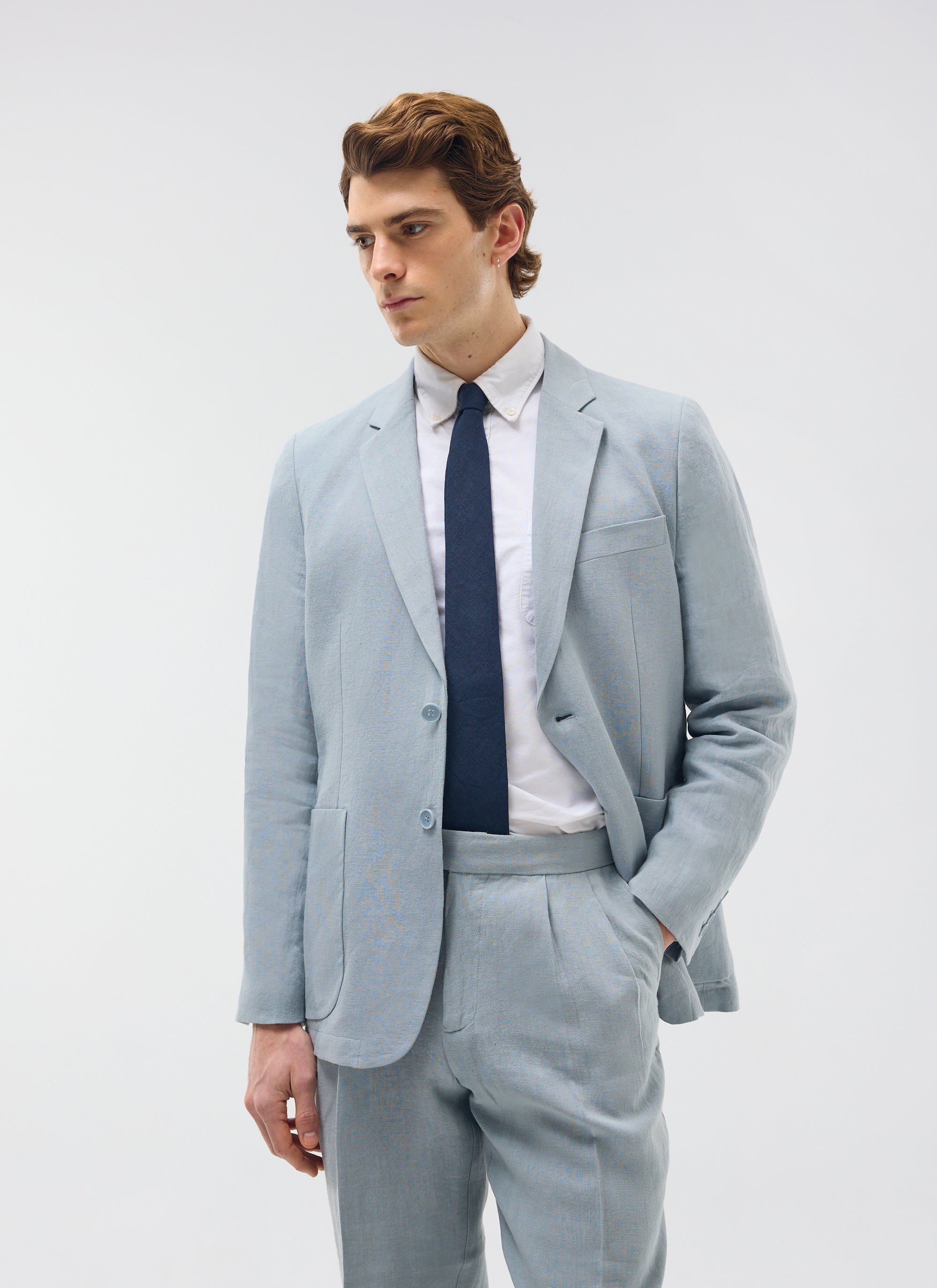 Tailored Linen Blazer | Light Blue
