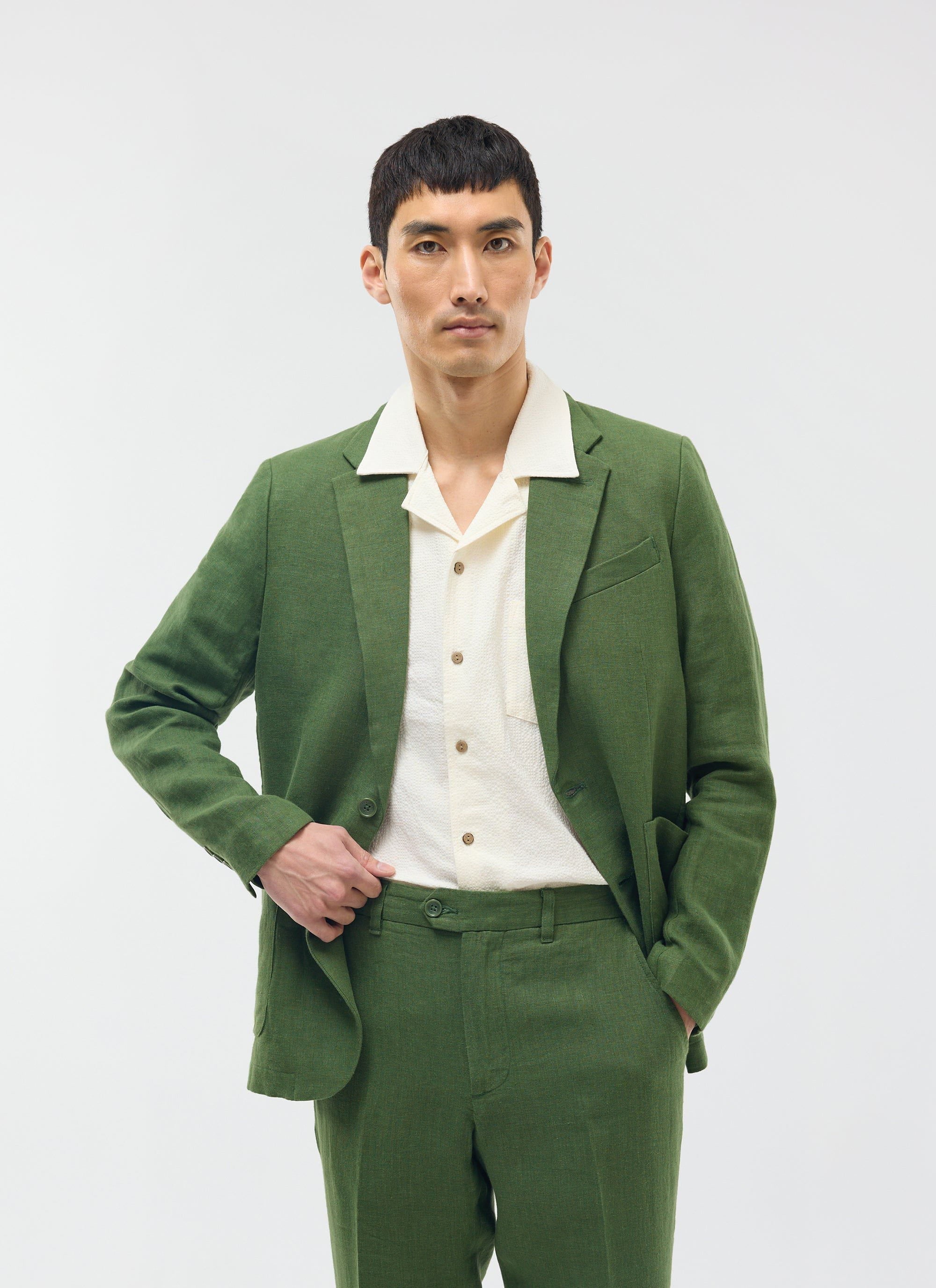 Tailored Linen Blazer | Suit Jacket | Forest Green