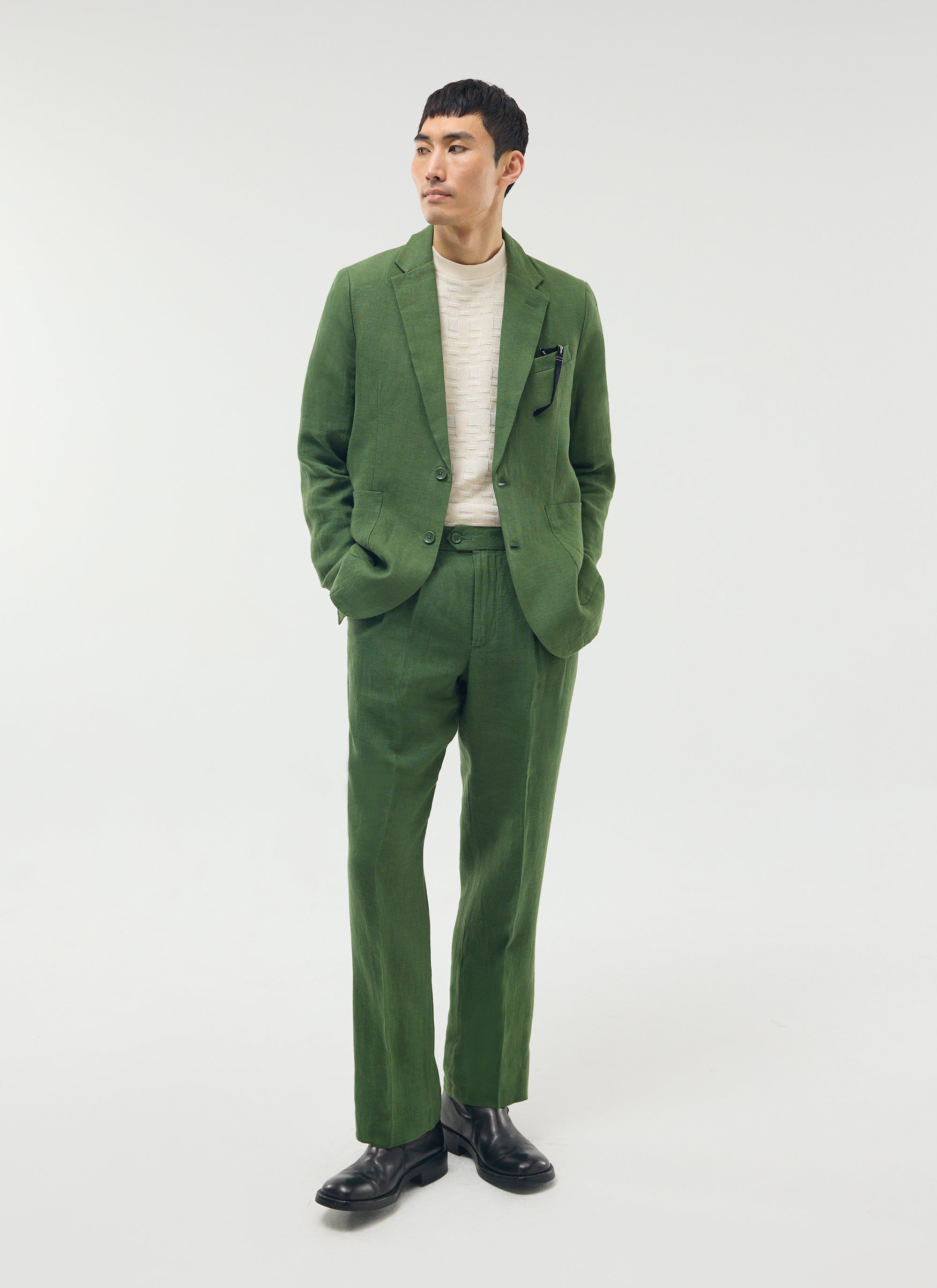 Pleated Tailored Trousers | Linen | Forest