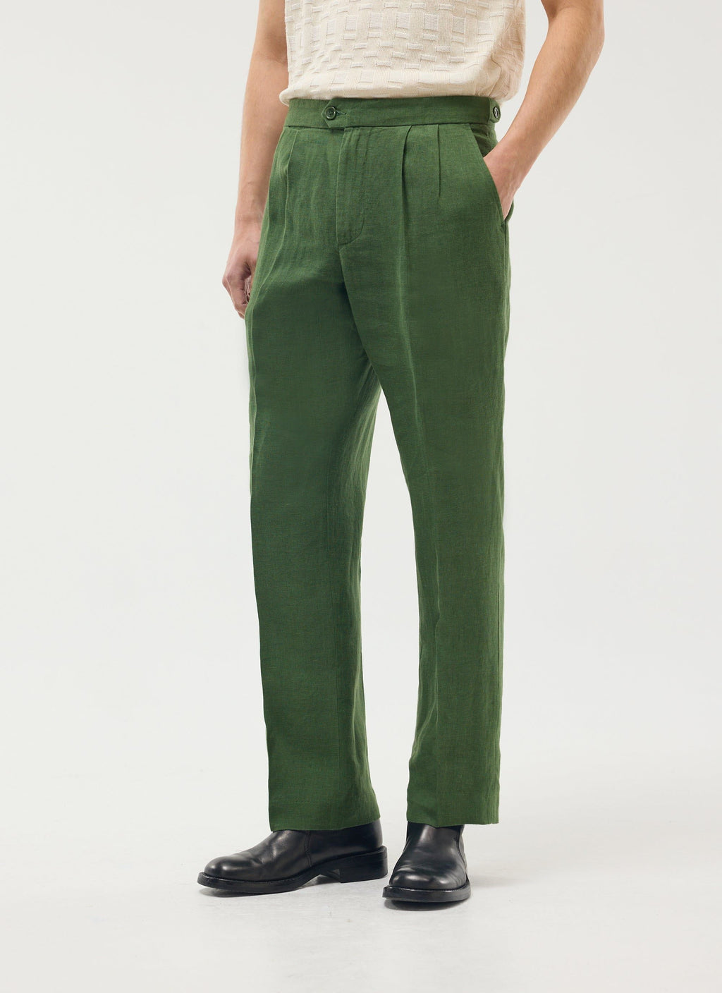 Pleated Tailored Trousers | Linen | Forest