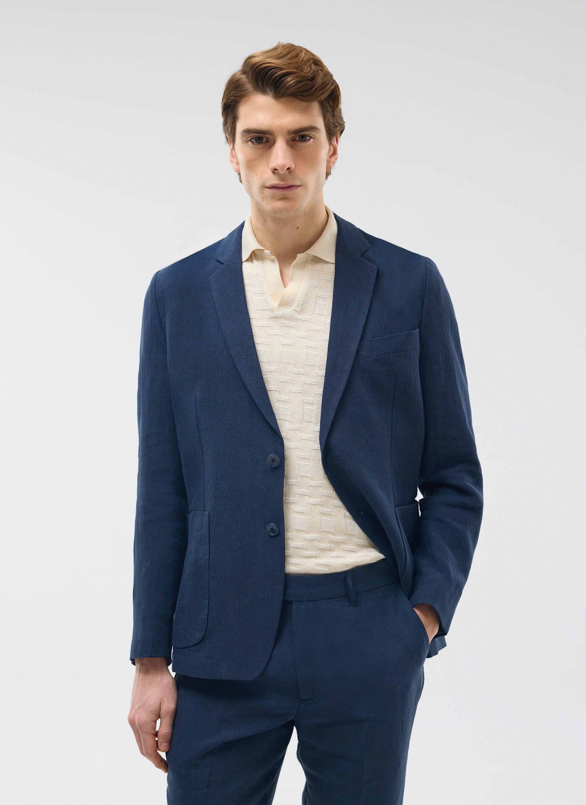 Tailored Linen Blazer | Navy