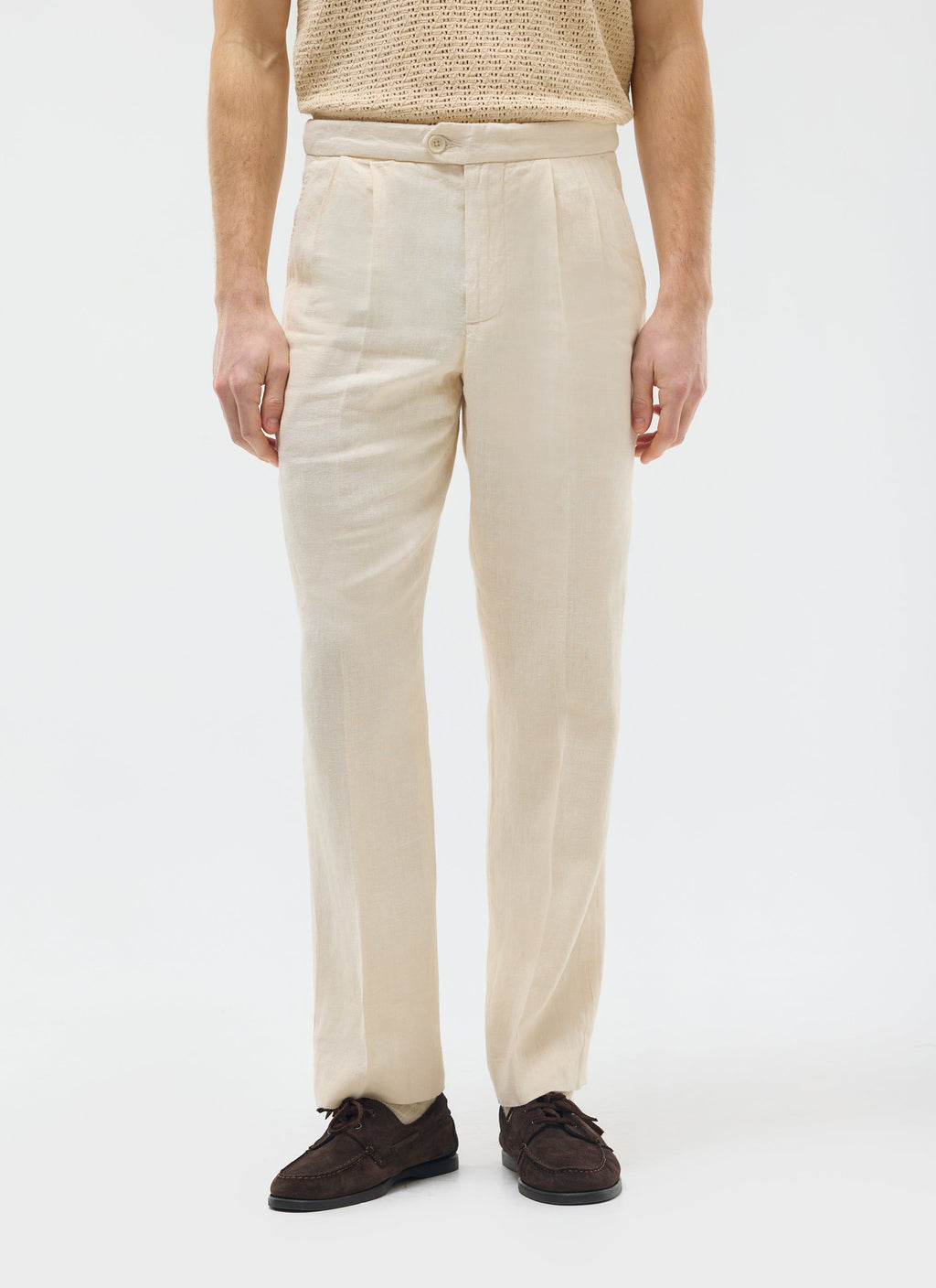 Pleated Tailored Trousers | Linen | Cream