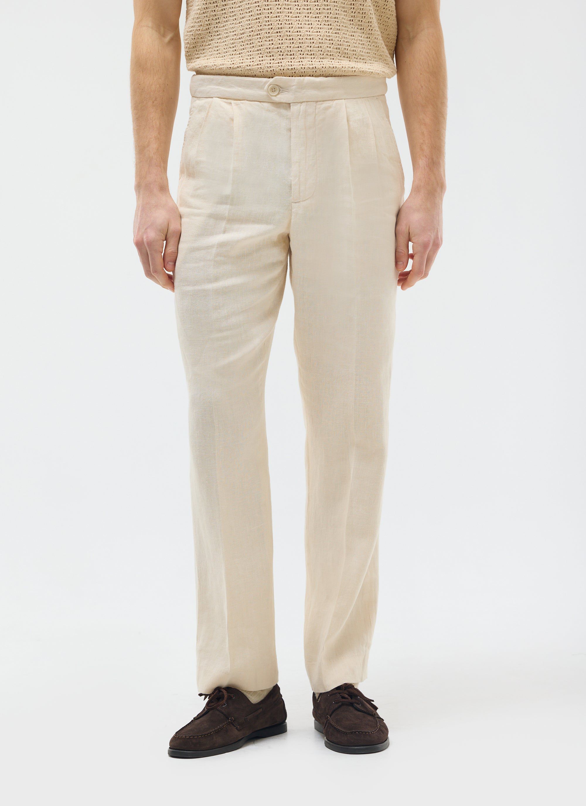 Pleated Tailored Trousers | Linen | Cream