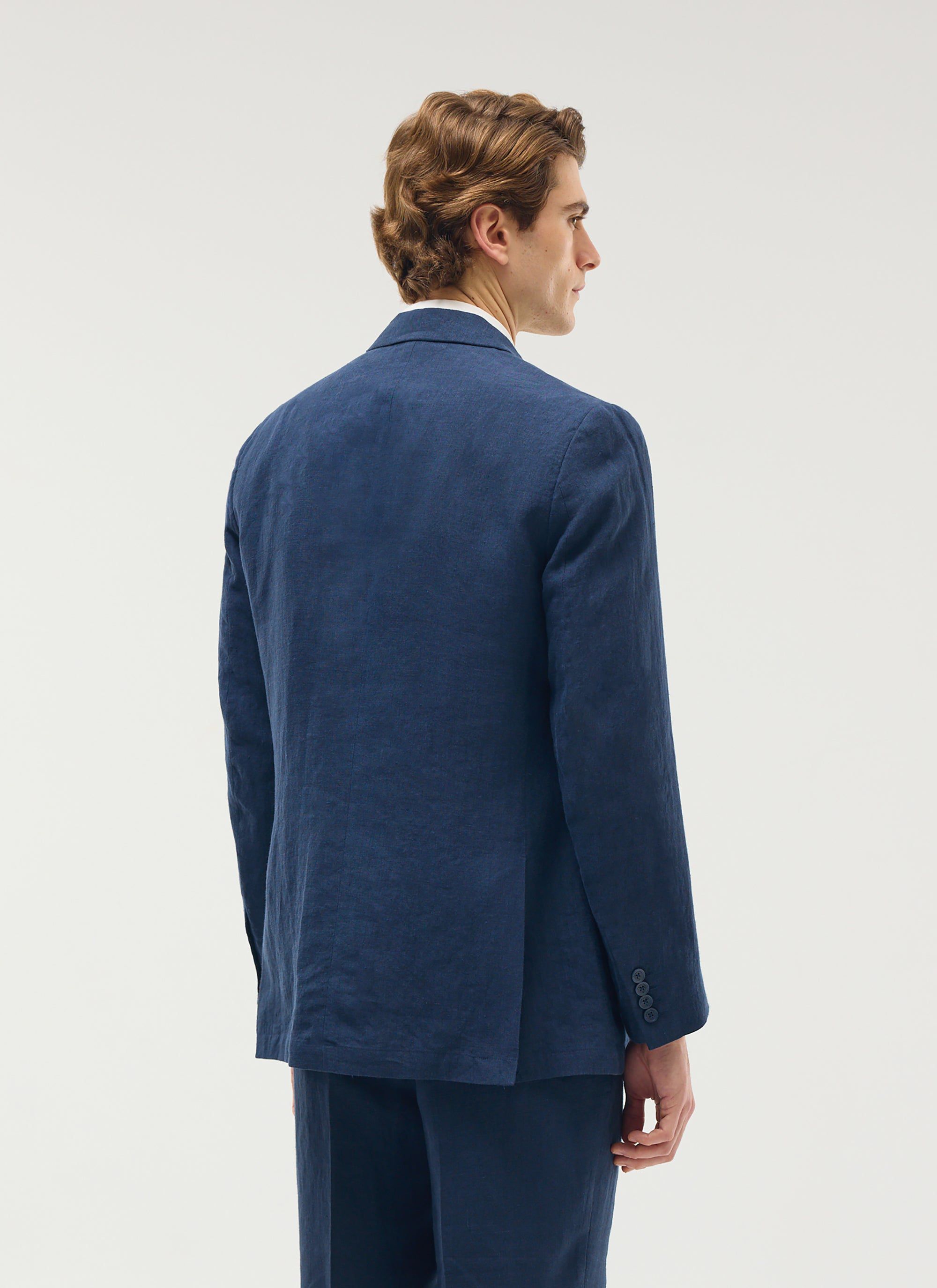 Tailored Double Breasted Blazer | Linen | Navy