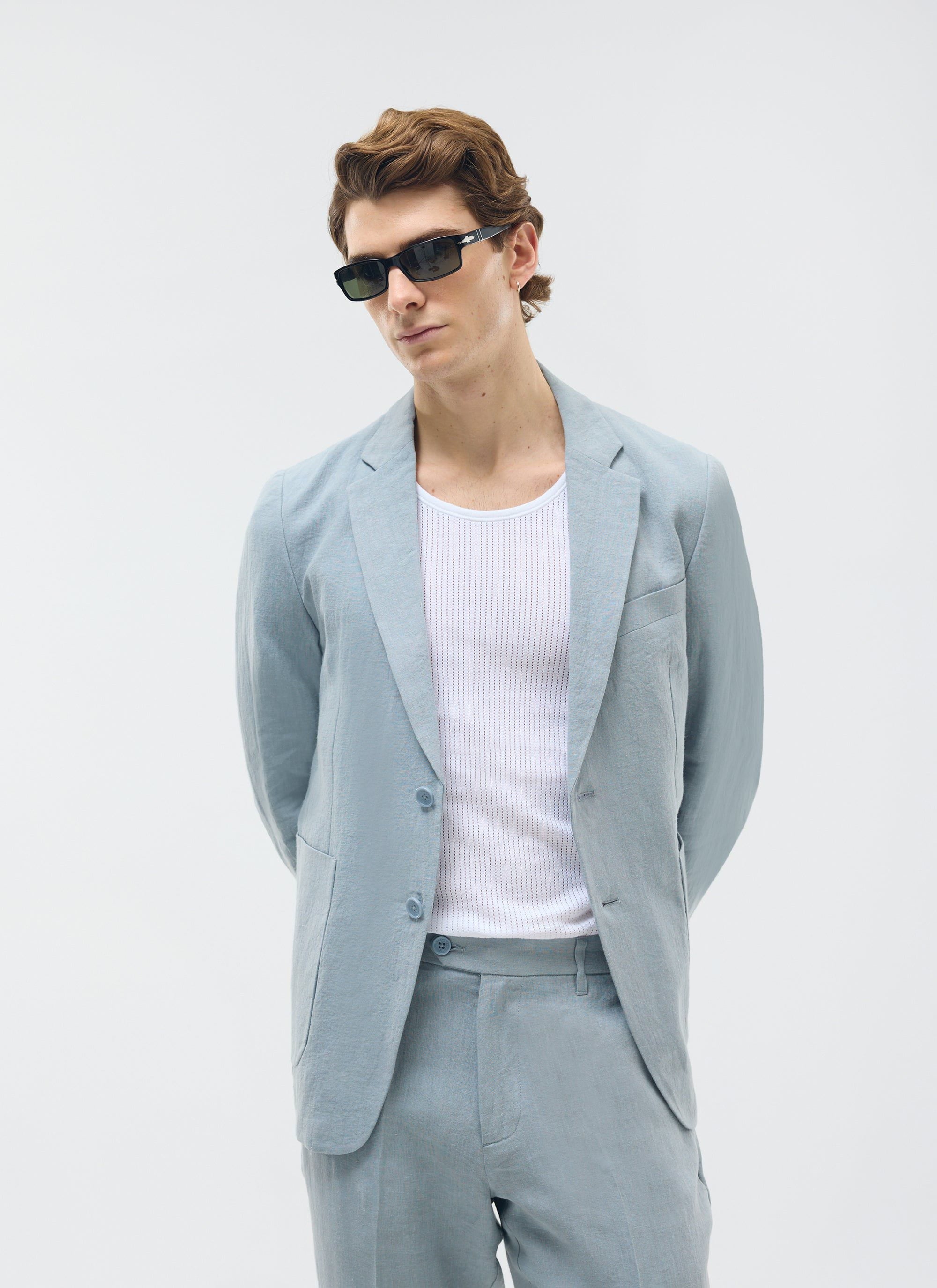 Tailored Linen Blazer | Light Blue