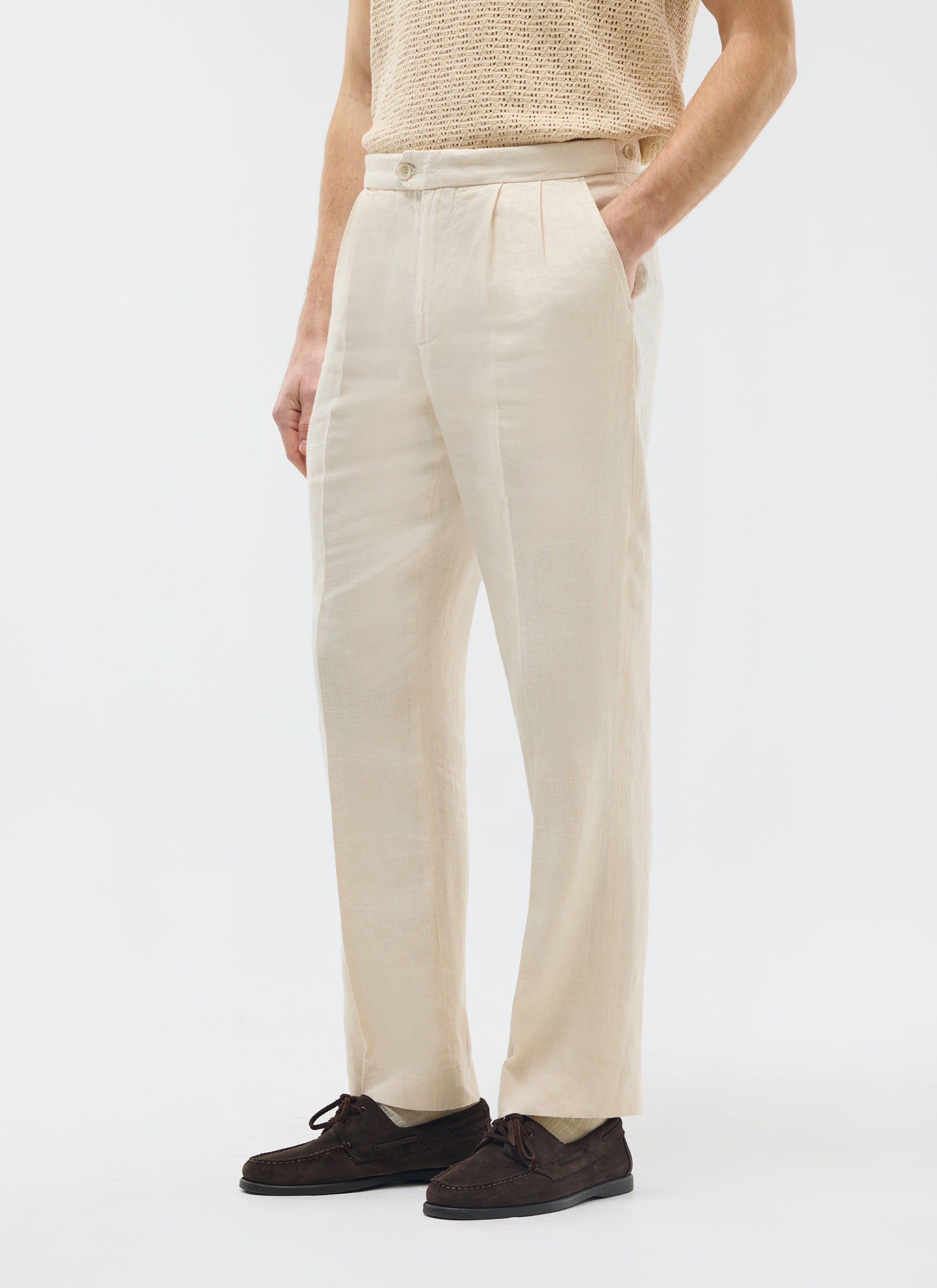 Pleated Tailored Trousers | Linen | Cream