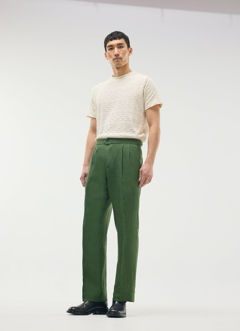 Pleated Tailored Trousers | Linen | Forest