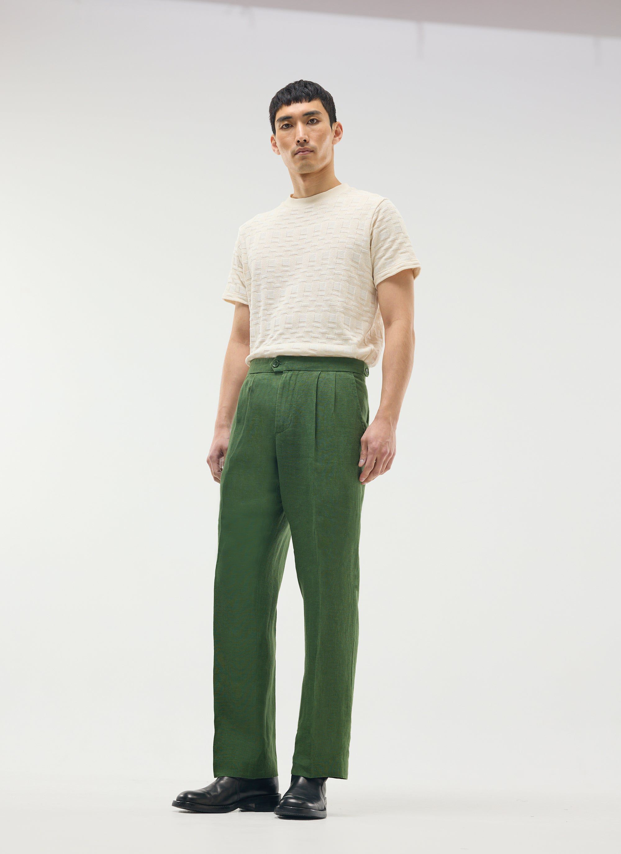 Pleated Tailored Trousers | Linen | Forest