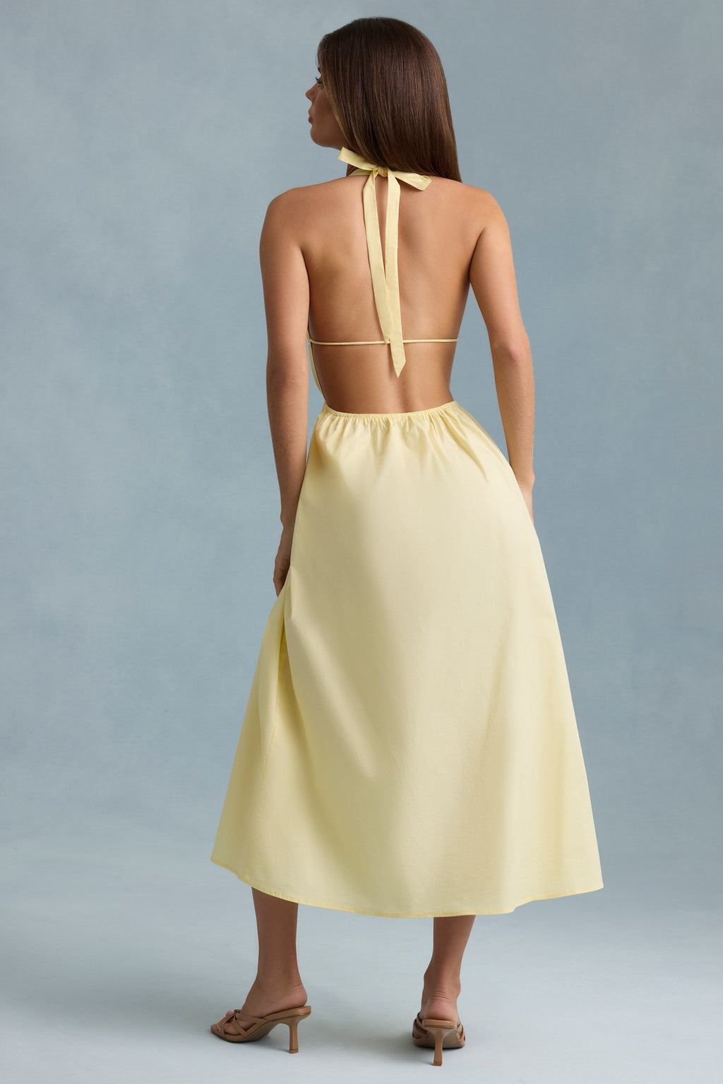 Backless Cotton-Poplin Maxi Dress in Lemon Yellow