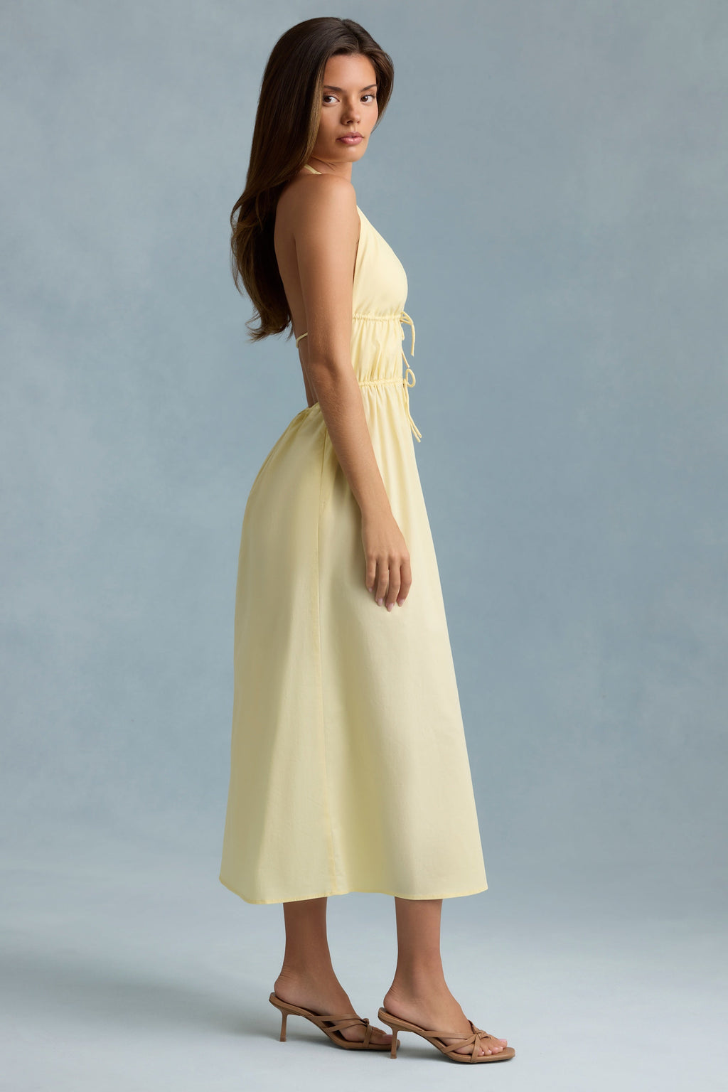 Backless Cotton-Poplin Maxi Dress in Lemon Yellow