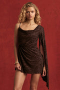 Devoré One-Sleeve A-Line Mini Dress in Dark Chocolate