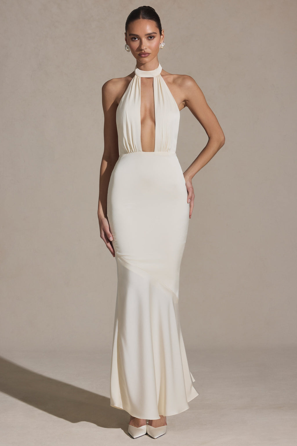 Backless Halterneck Fishtail Gown in Ivory